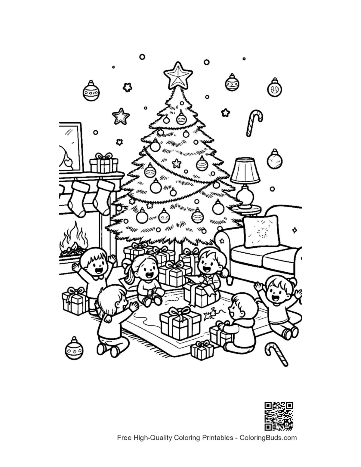 Free Christmas tree coloring page printable