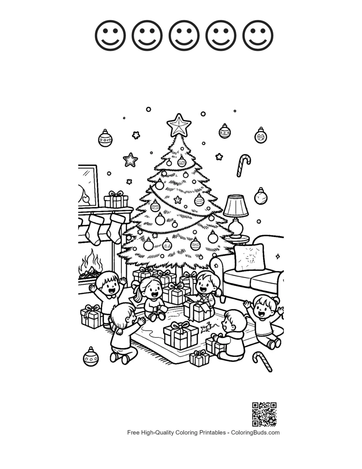 Christmas tree with happy faces printable