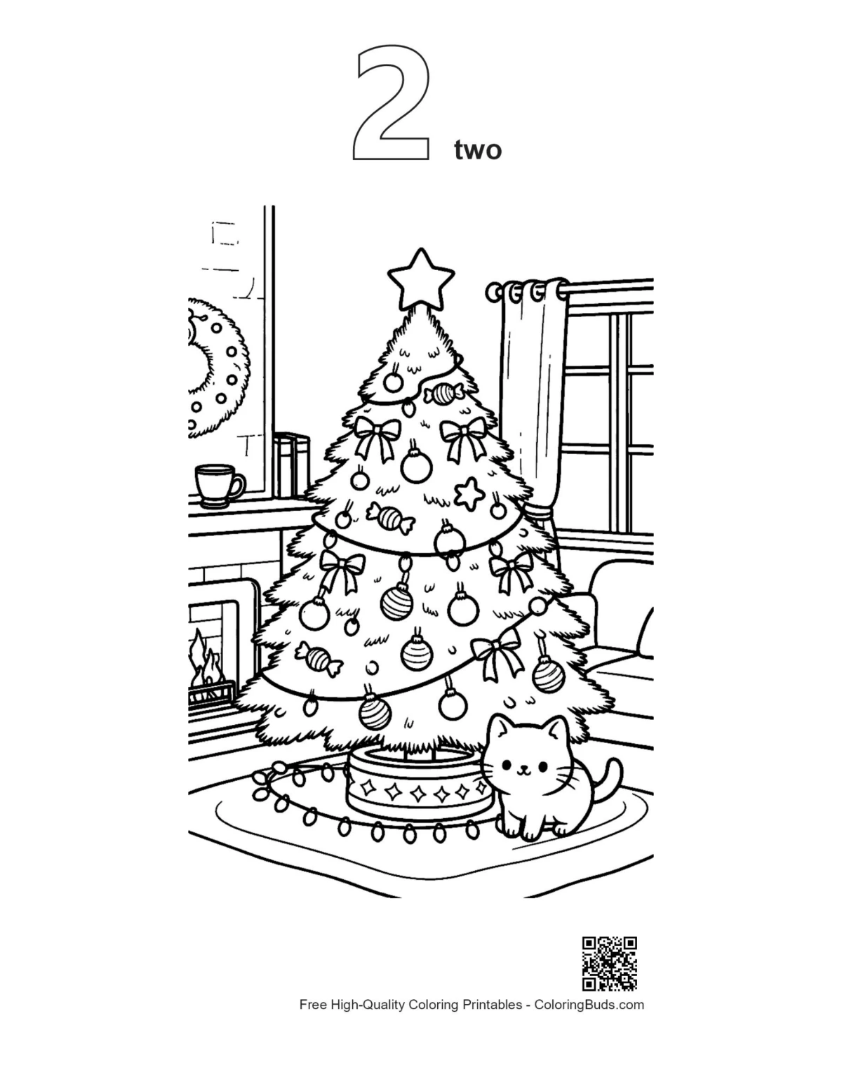 Kittens Christmas tree ornaments outline coloring page #2