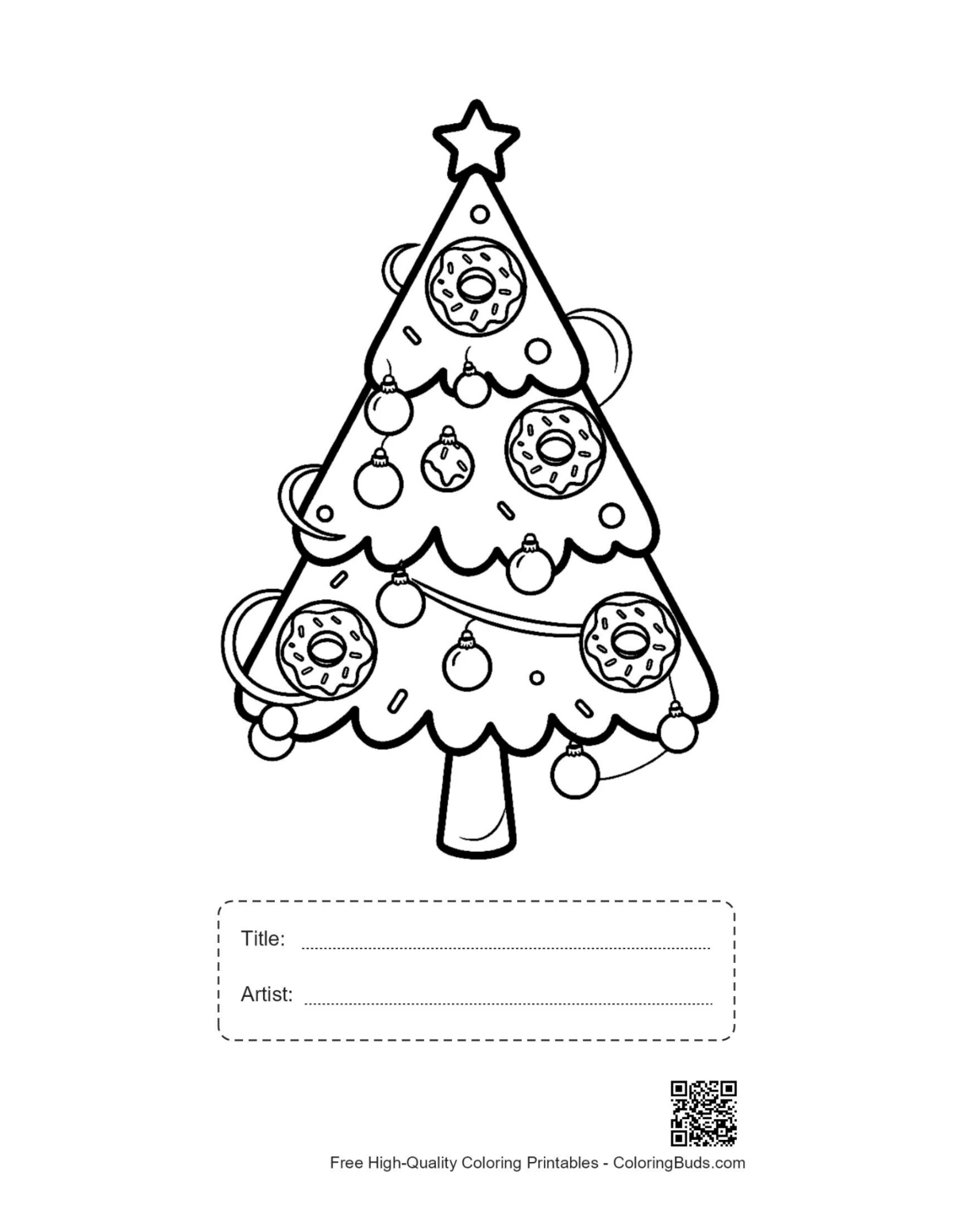 Pine Christmas tree printable with title and artist box
