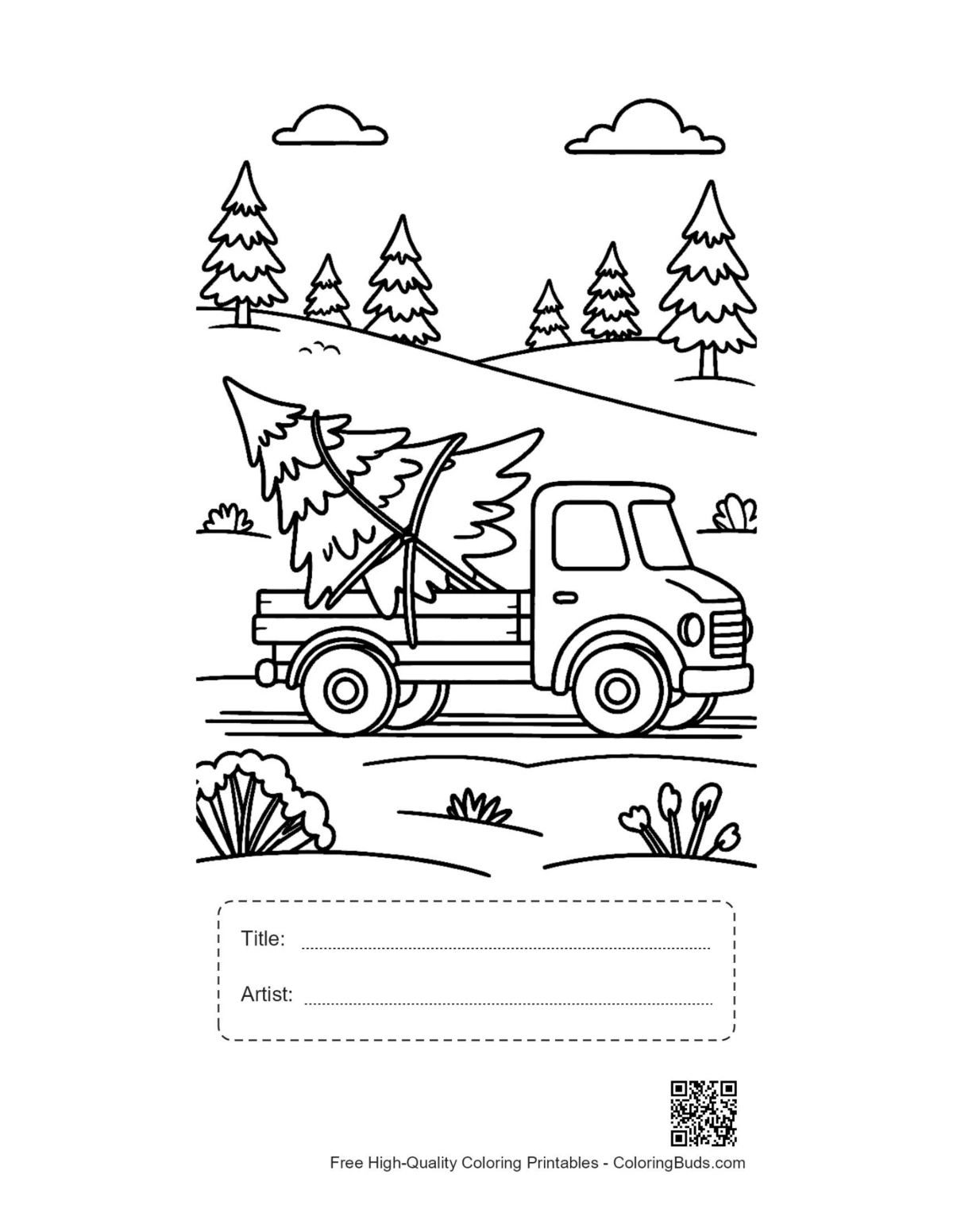 Vintage truck Christmas tree snow printable with title box