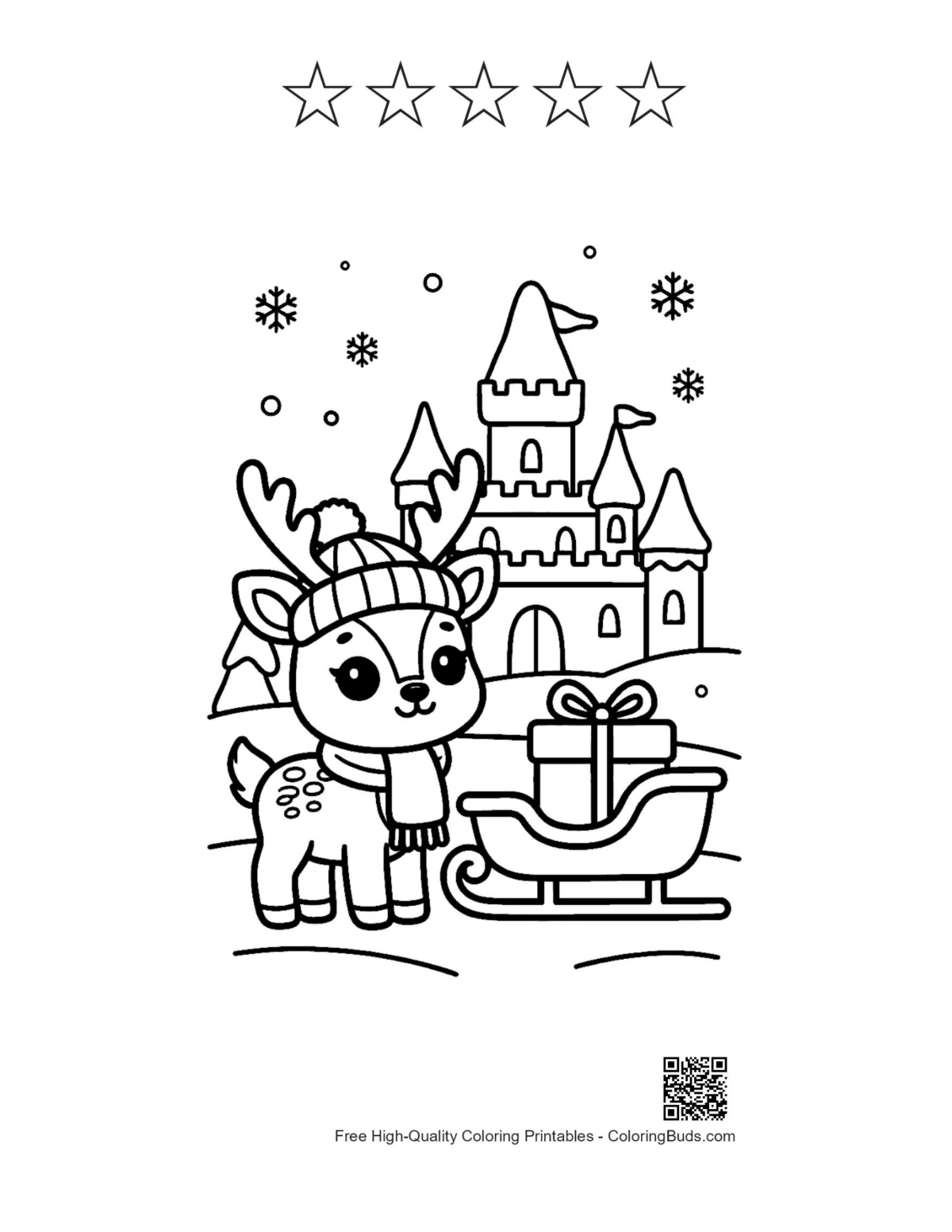 Cute reindeer with 5 star outlines printable