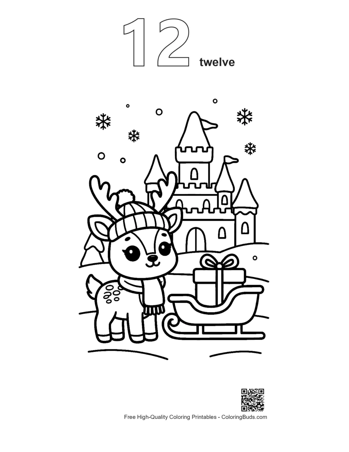 Cute reindeer outline number 12 printable
