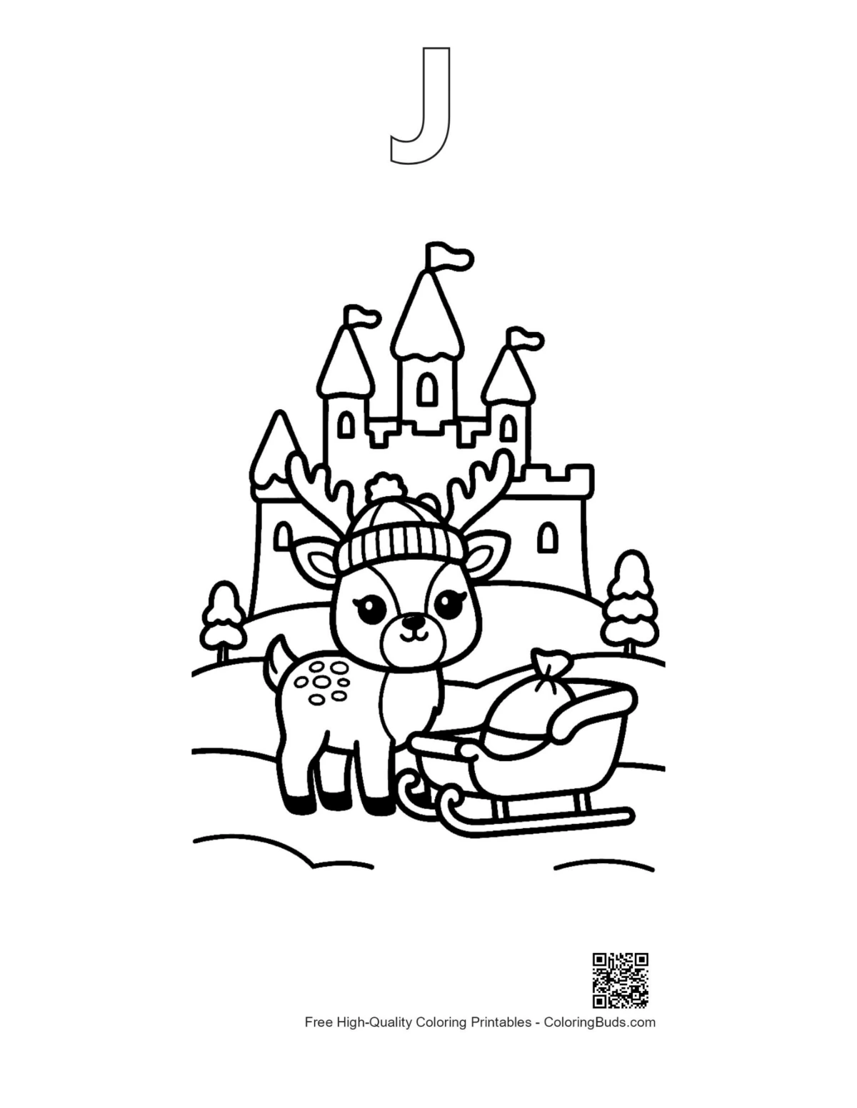Reindeer coloring page outline alphabet J