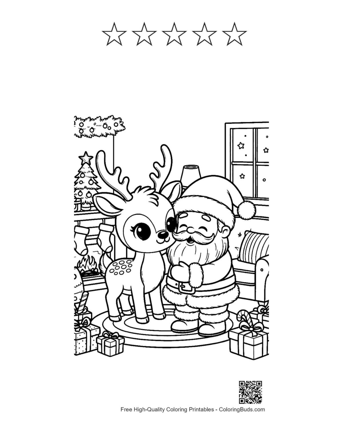 Reindeer with 5 star outlines printable download