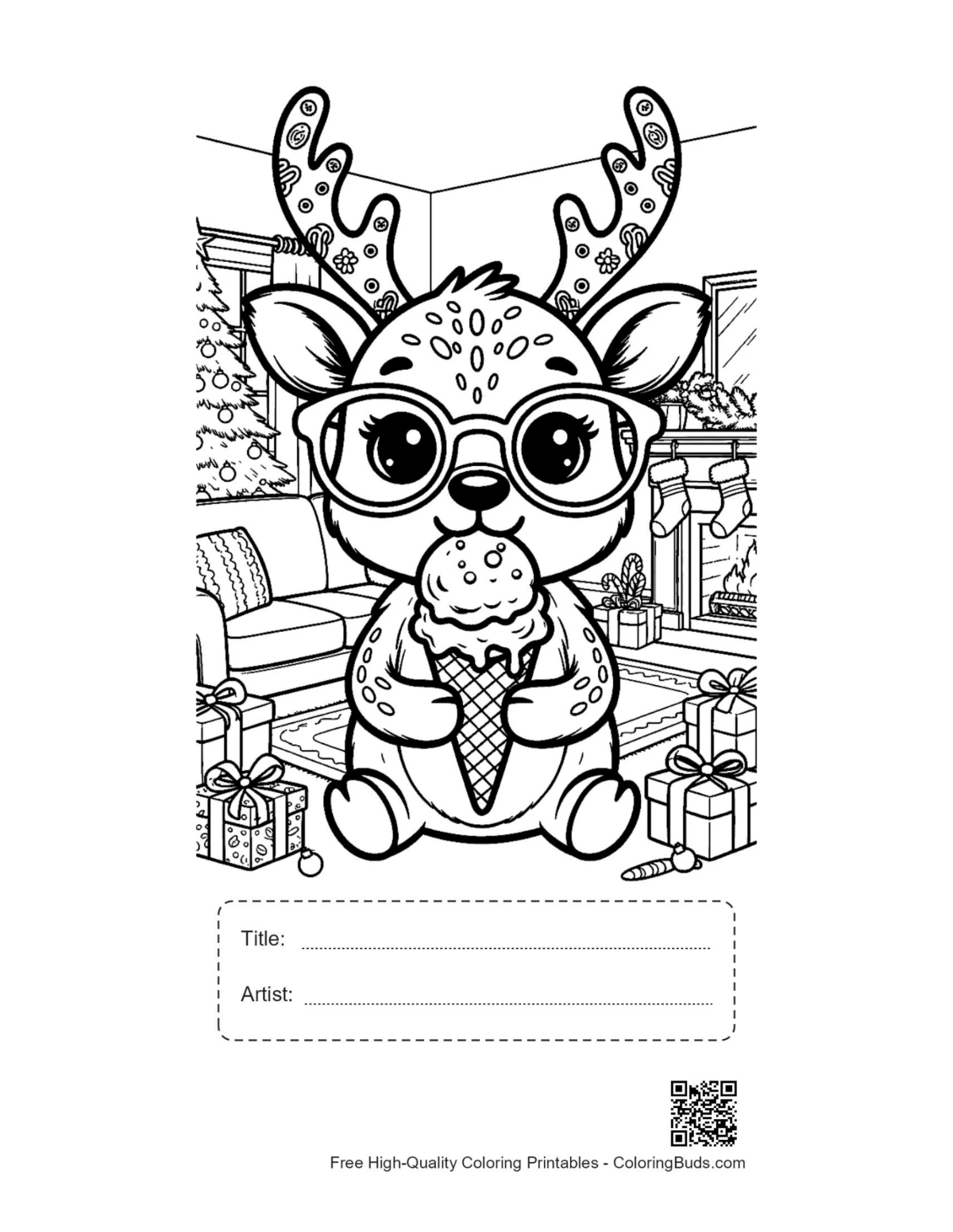 Easy reindeer printable with title artist box