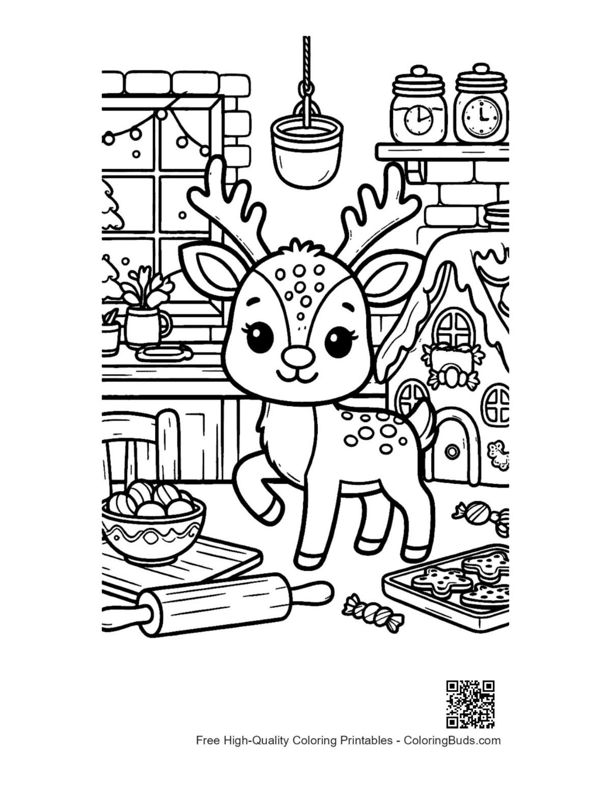 Cute reindeer calf baking in kitchen printable