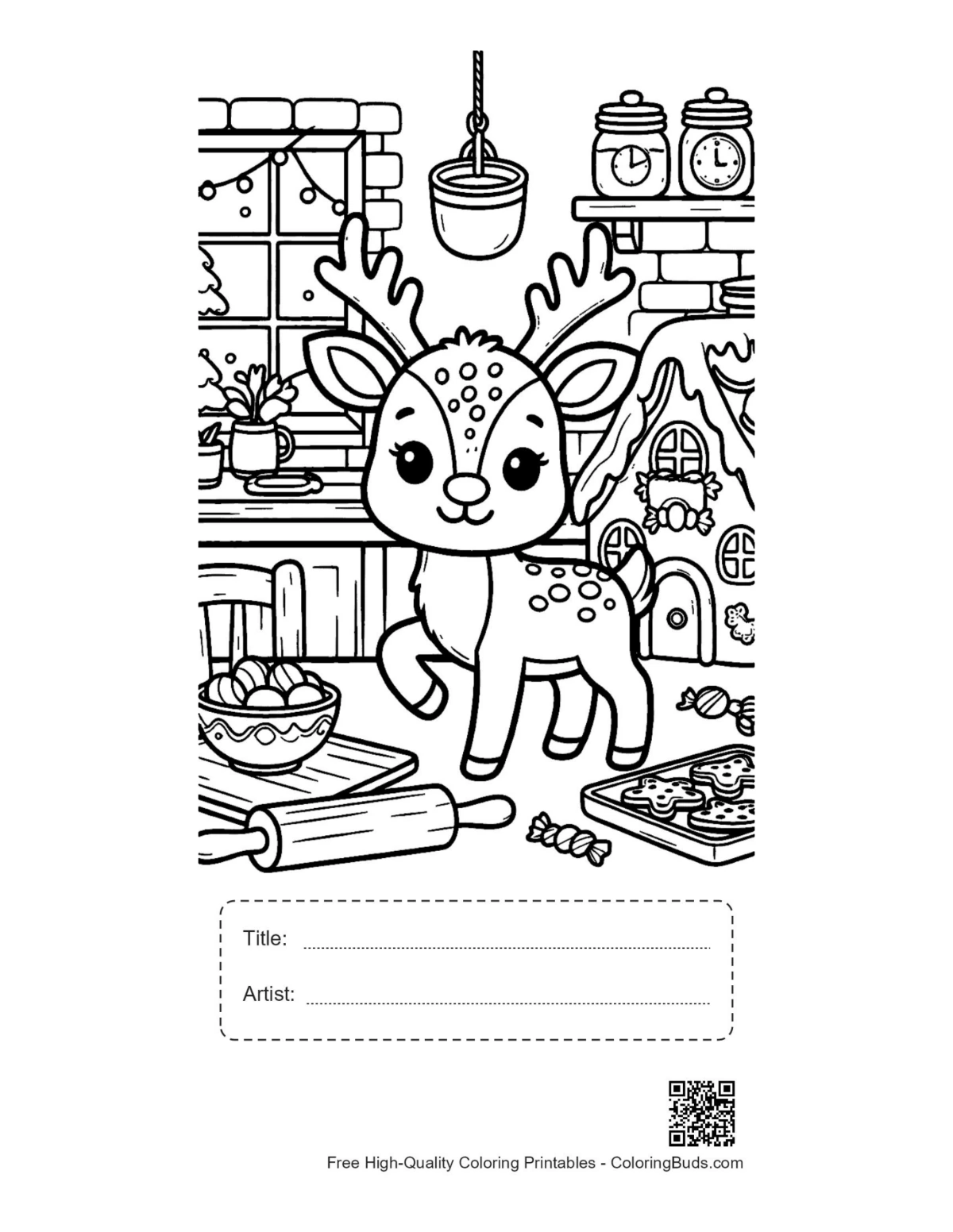 Cute reindeer calf kitchen baking page with title box