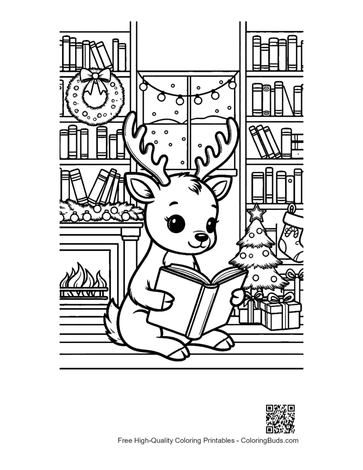Cute reindeer for kids printable coloring page