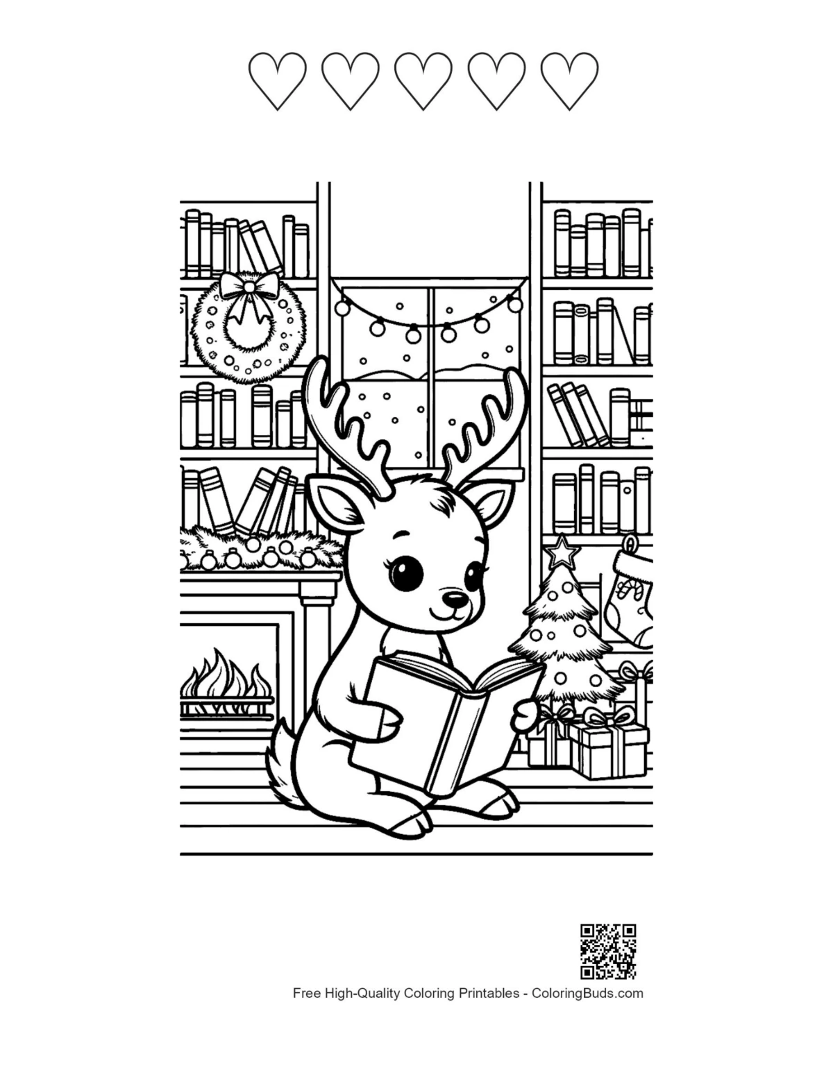 Reindeer for kids printable with heart outlines