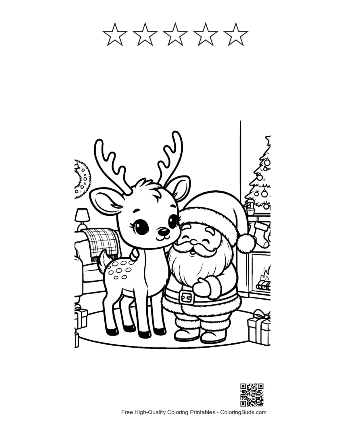 Reindeer with 5 stars outline printable coloring page