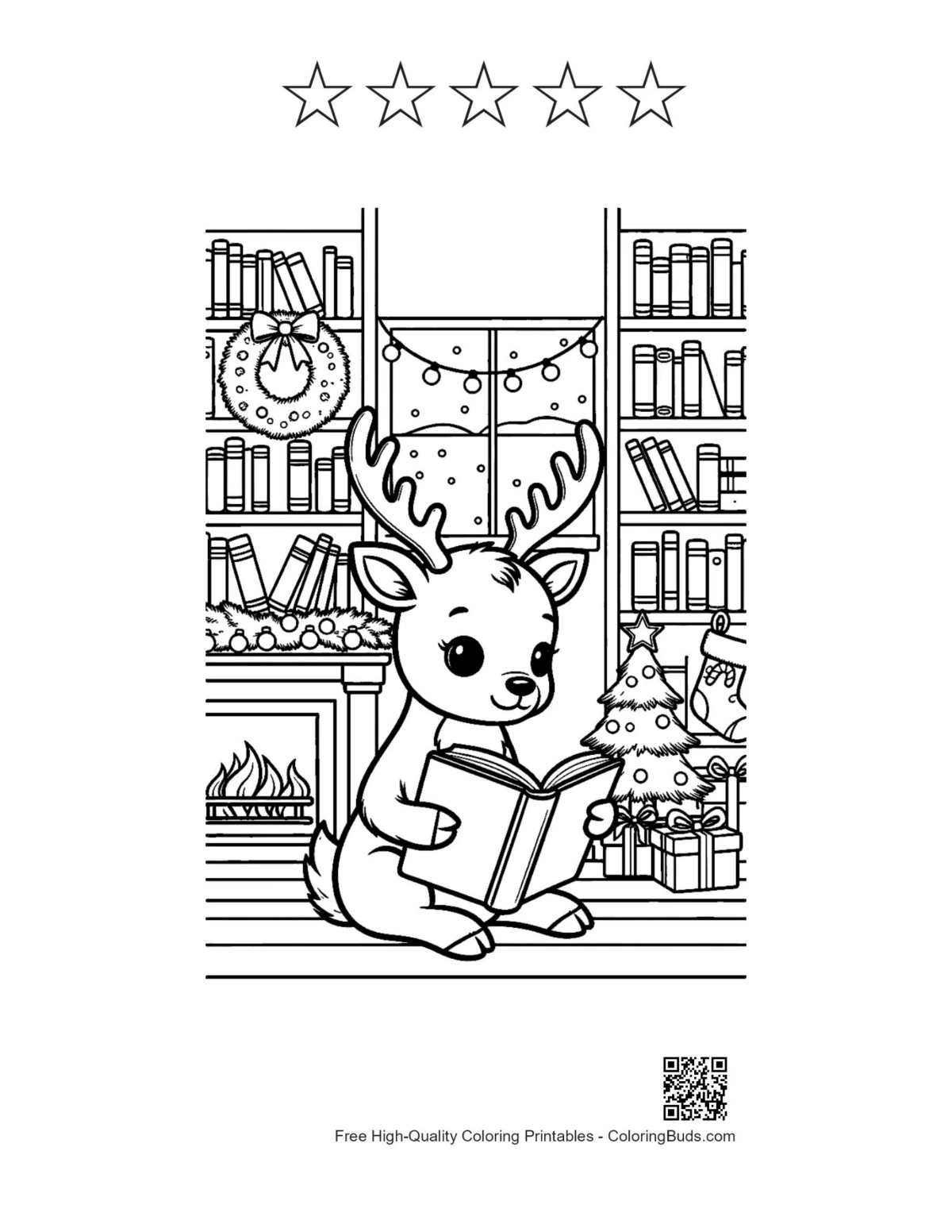 Reindeer kids printable with 5 star outlines