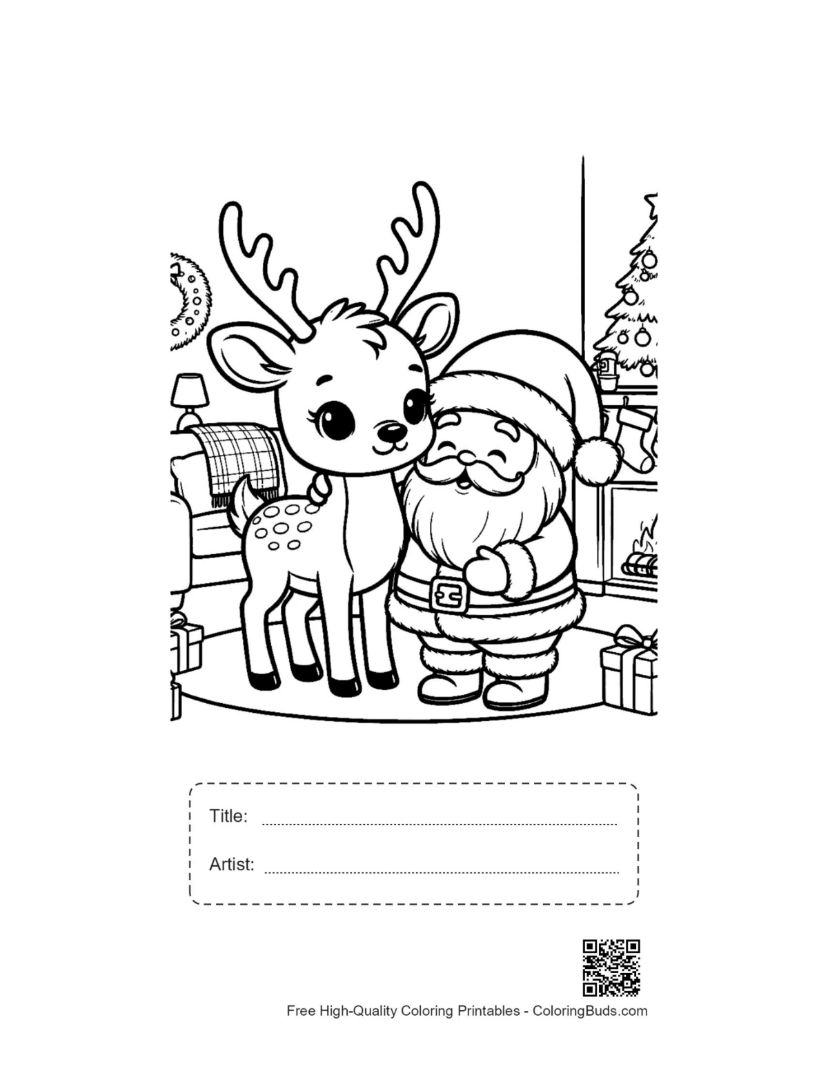 Reindeer printable with title and artist box for kids