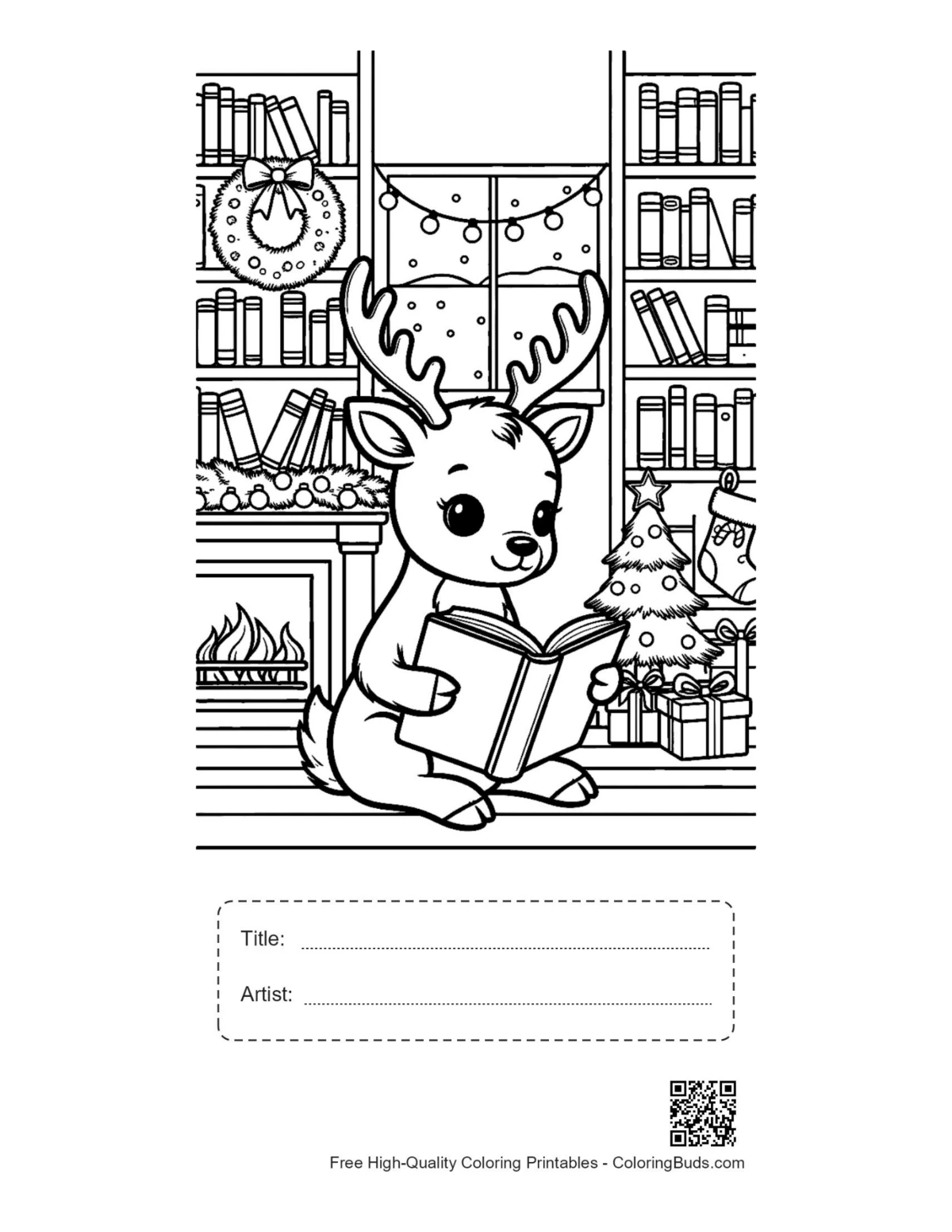 Reindeer printable with title artist box for kids