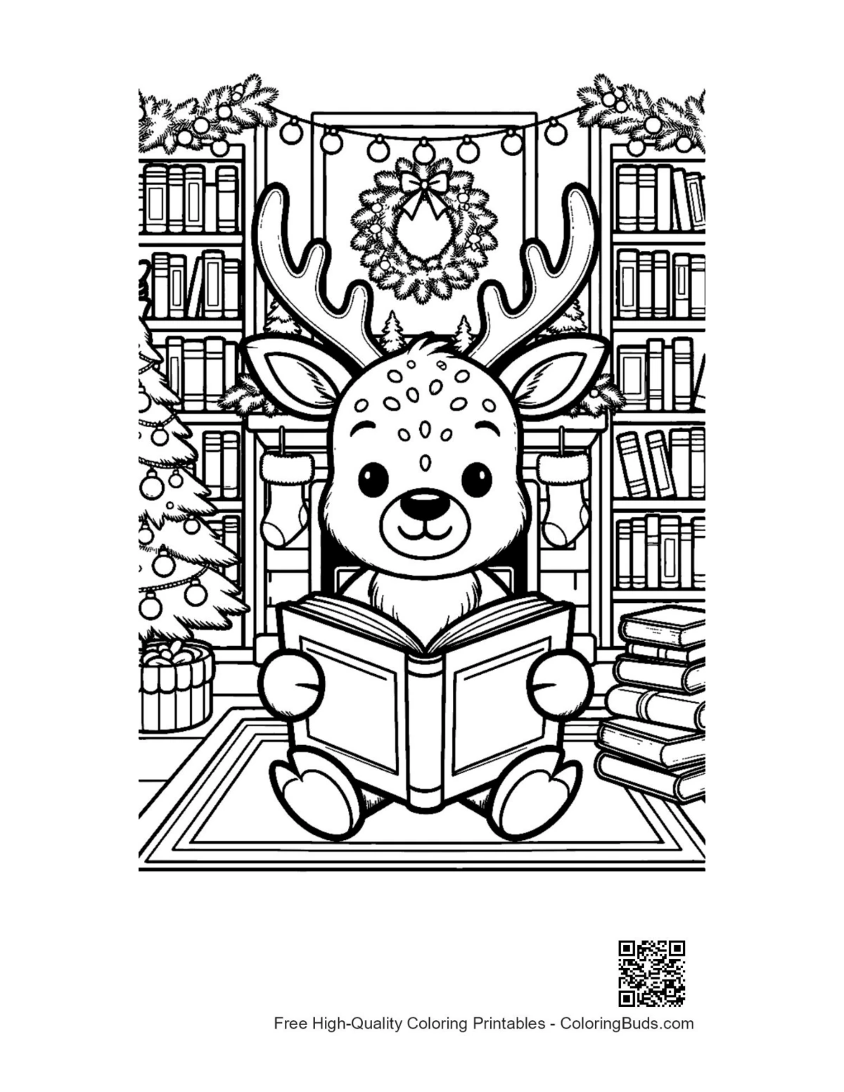 Cute reindeer printable coloring page for Christmas