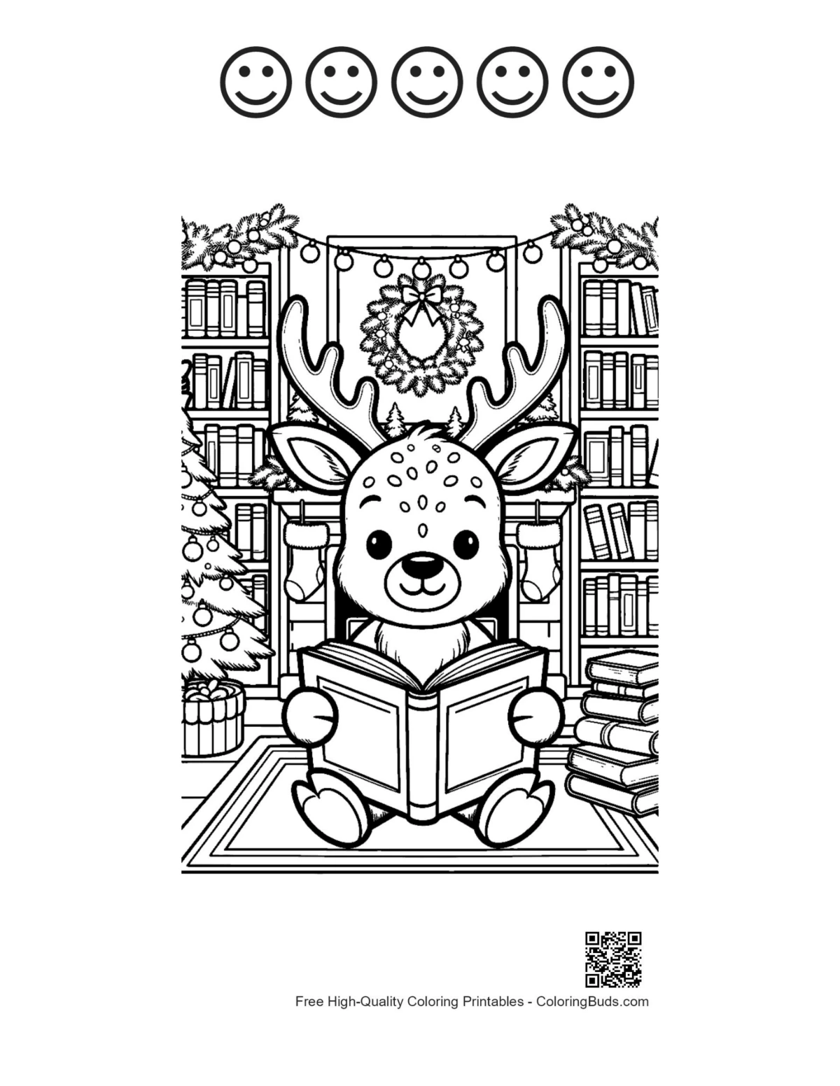 Reindeer printable featuring 5 happy face outlines