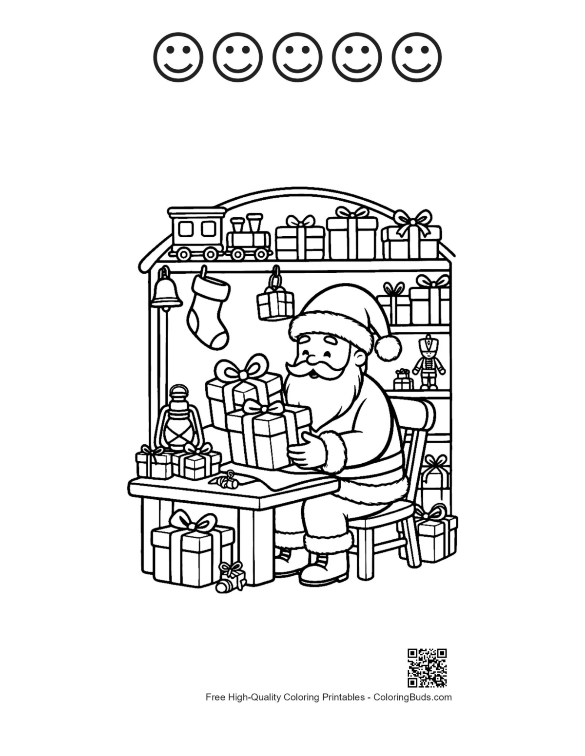 Santa Claus printable with 5 happy faces