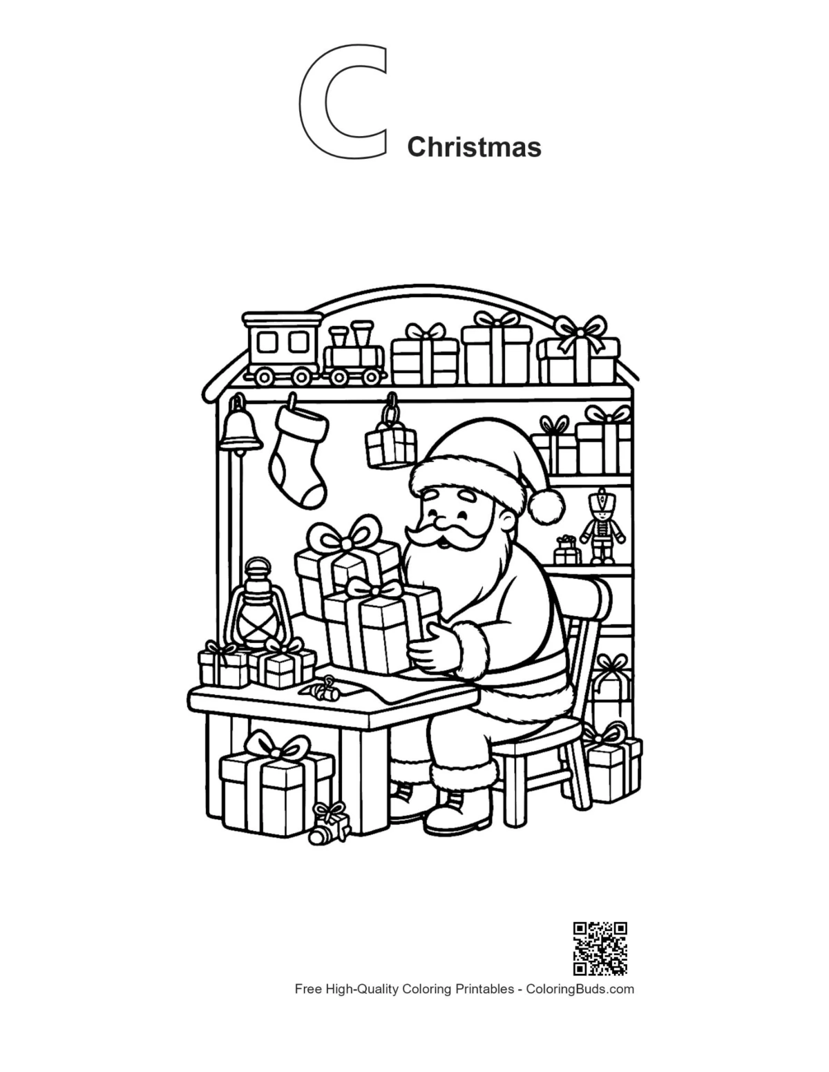 Santa Claus outline alphabet C Christmas printable