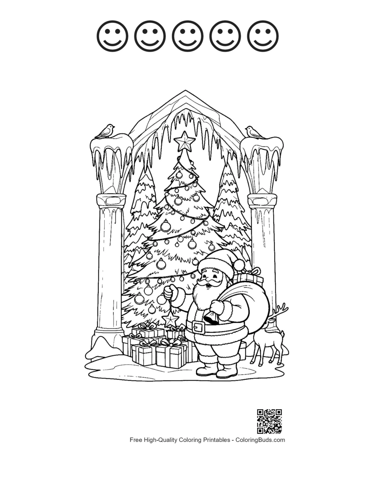Easy Santa printable with 5 happy faces for kids