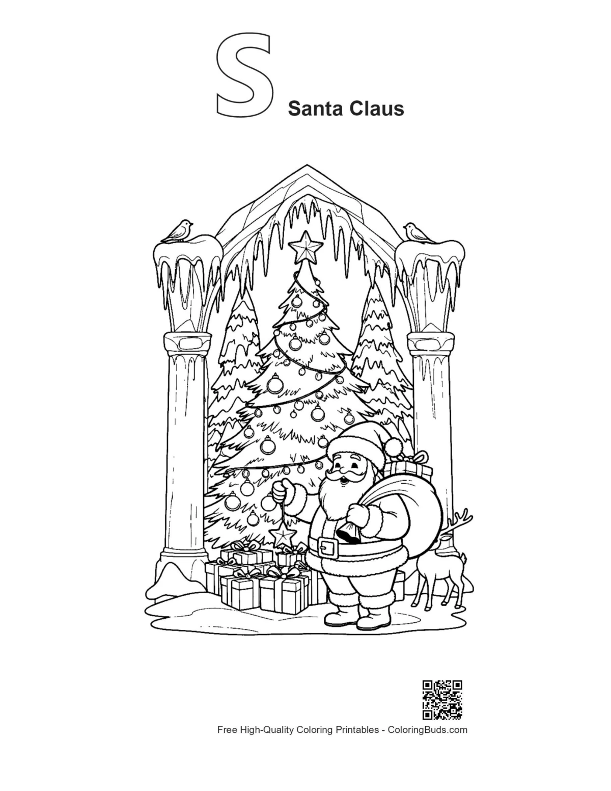 Easy Santa Claus alphabet S outline printable for kids