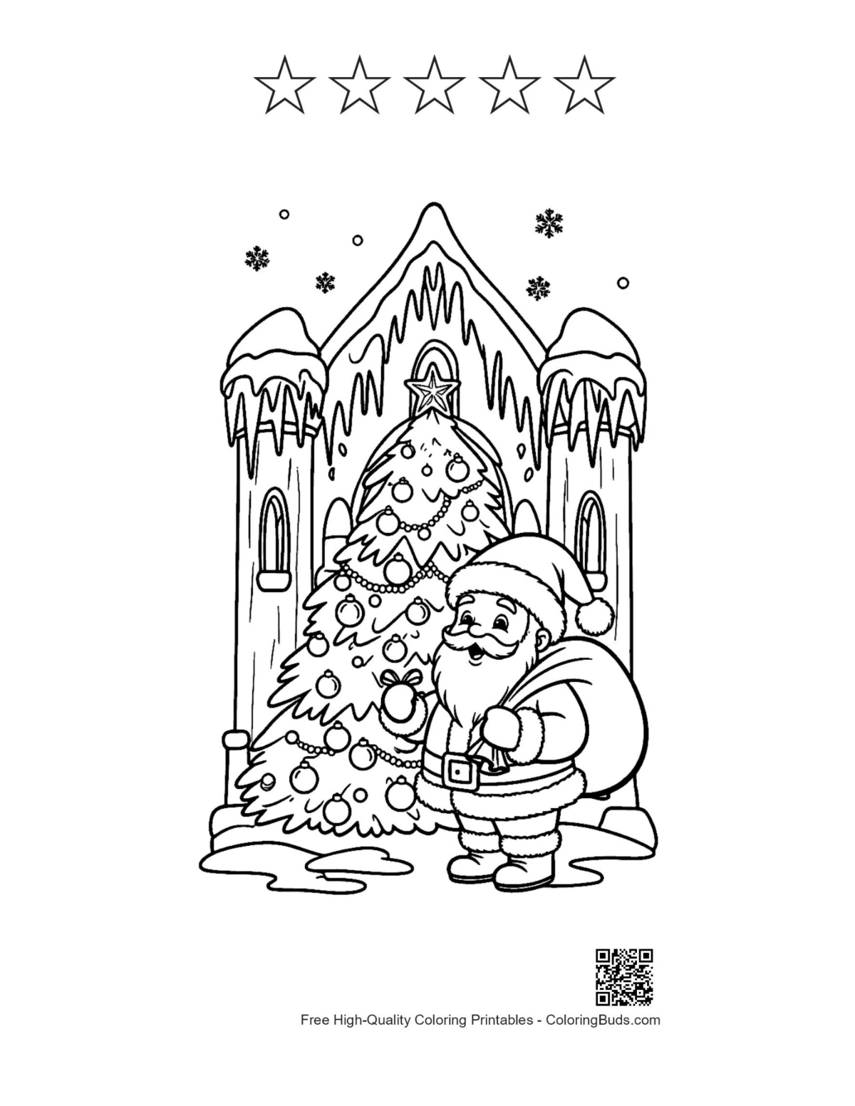 Santa Claus printable with 5 star outlines