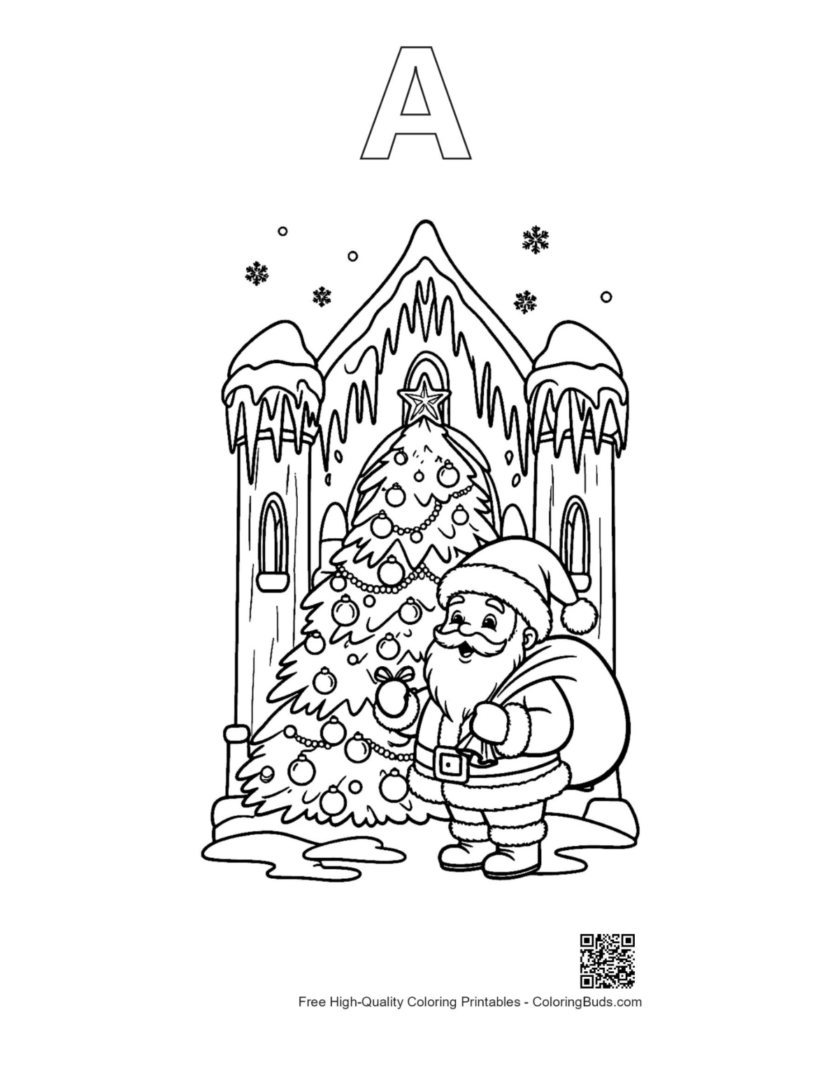 Santa Claus outline alphabet letter A printable
