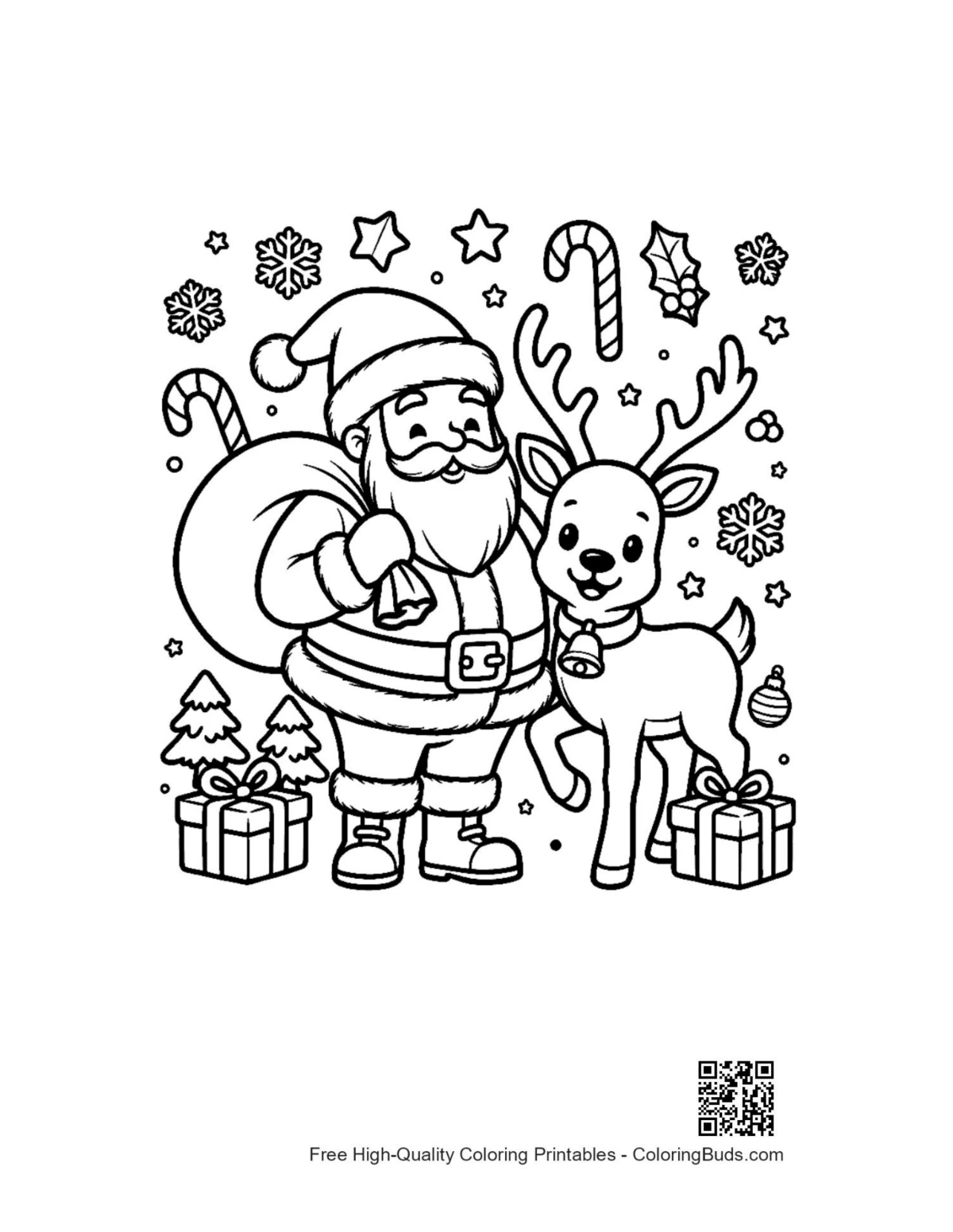 Santa Claus reindeer sack toys coloring page printable