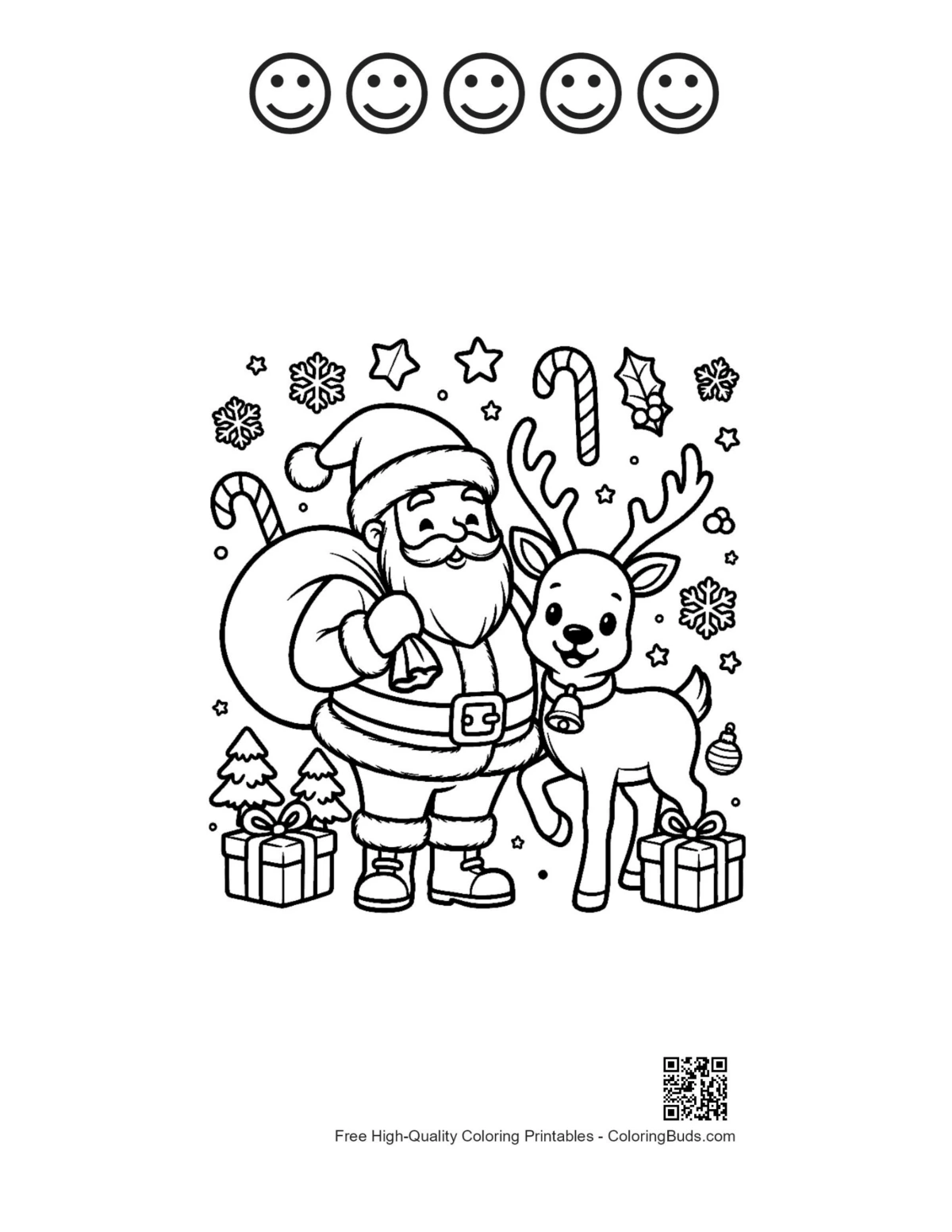 Printable Santa reindeer toys sheet with happy faces