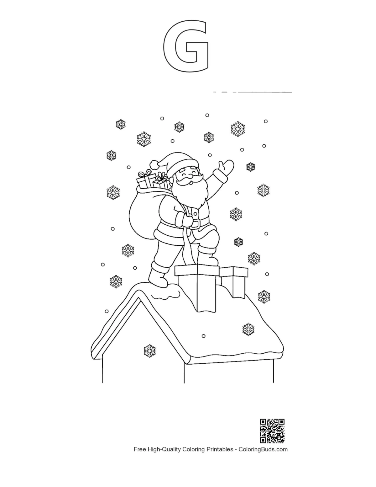 Santa chimney coloring page with alphabet G outline