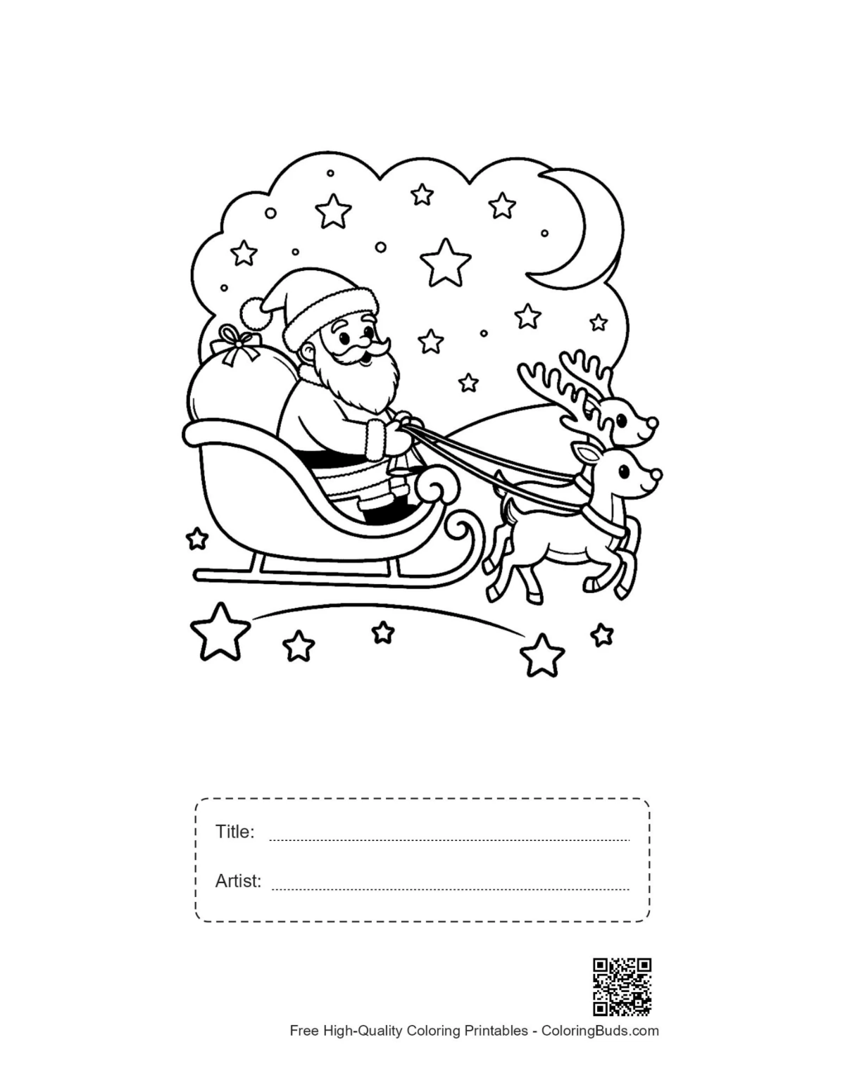 Santa sleigh ride coloring printable with title box
