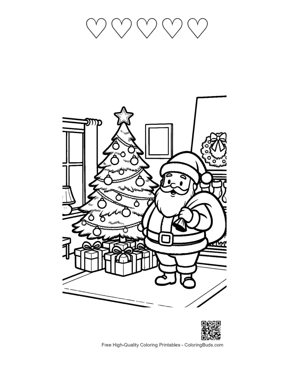 Santa winter printable 5 heart outlines