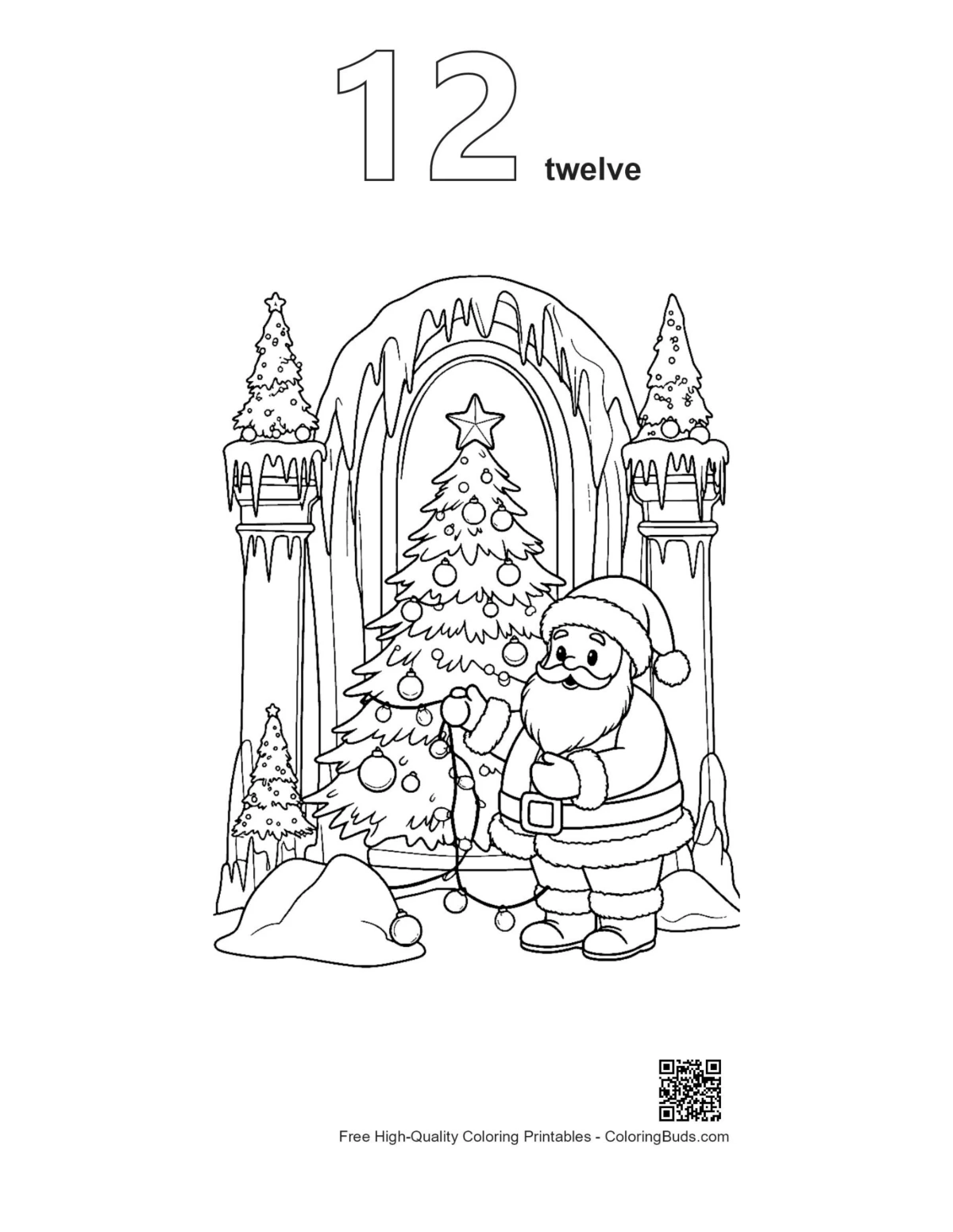 Santa Claus giant tree outline number 12 coloring page