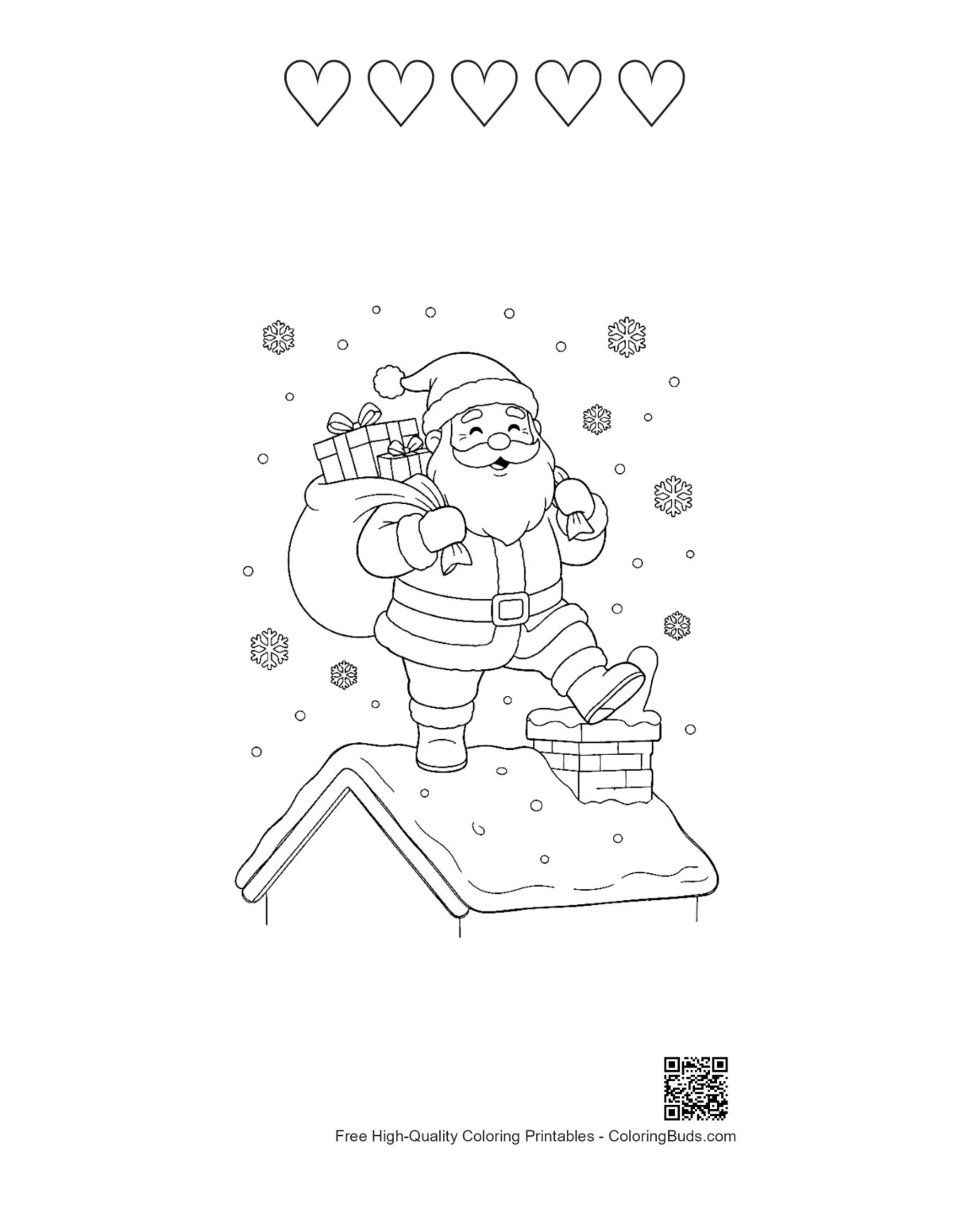 Santa Claus coloring printable 5 heart outlines