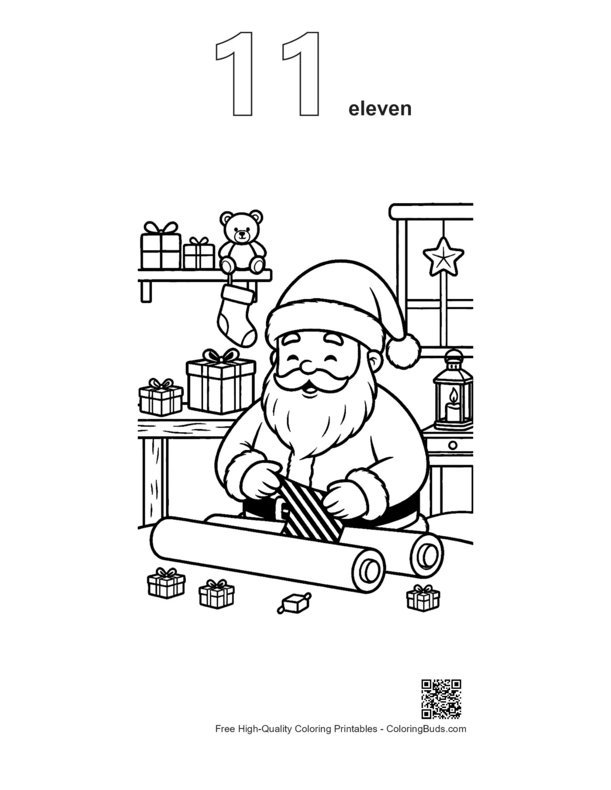 Santa Claus coloring page outline number 11 workshop scene