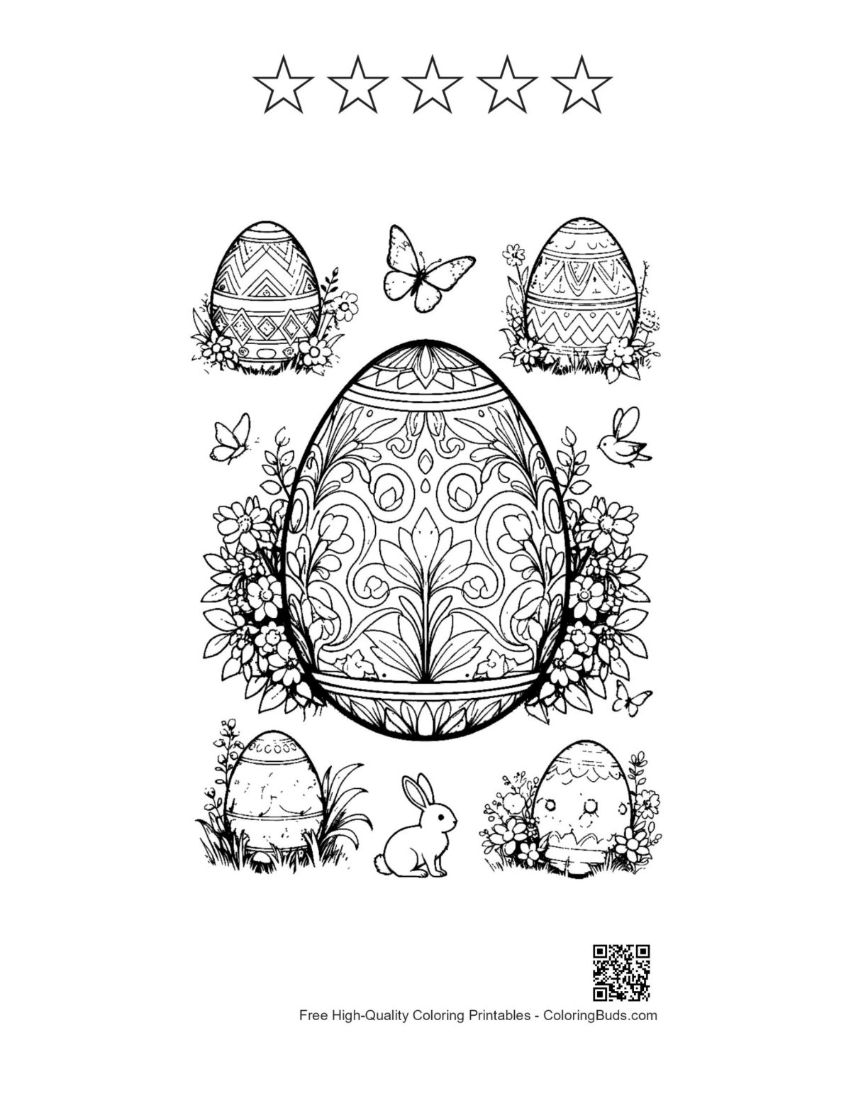 Patterned Easter egg nature printable with 5 stars