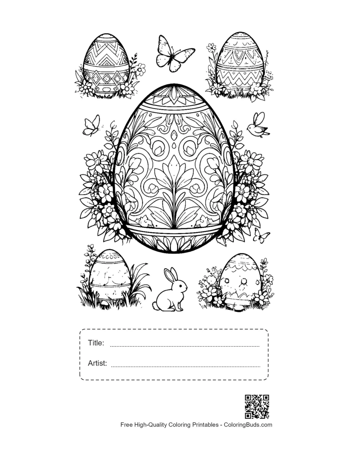 Patterned Easter egg nature printable with title box
