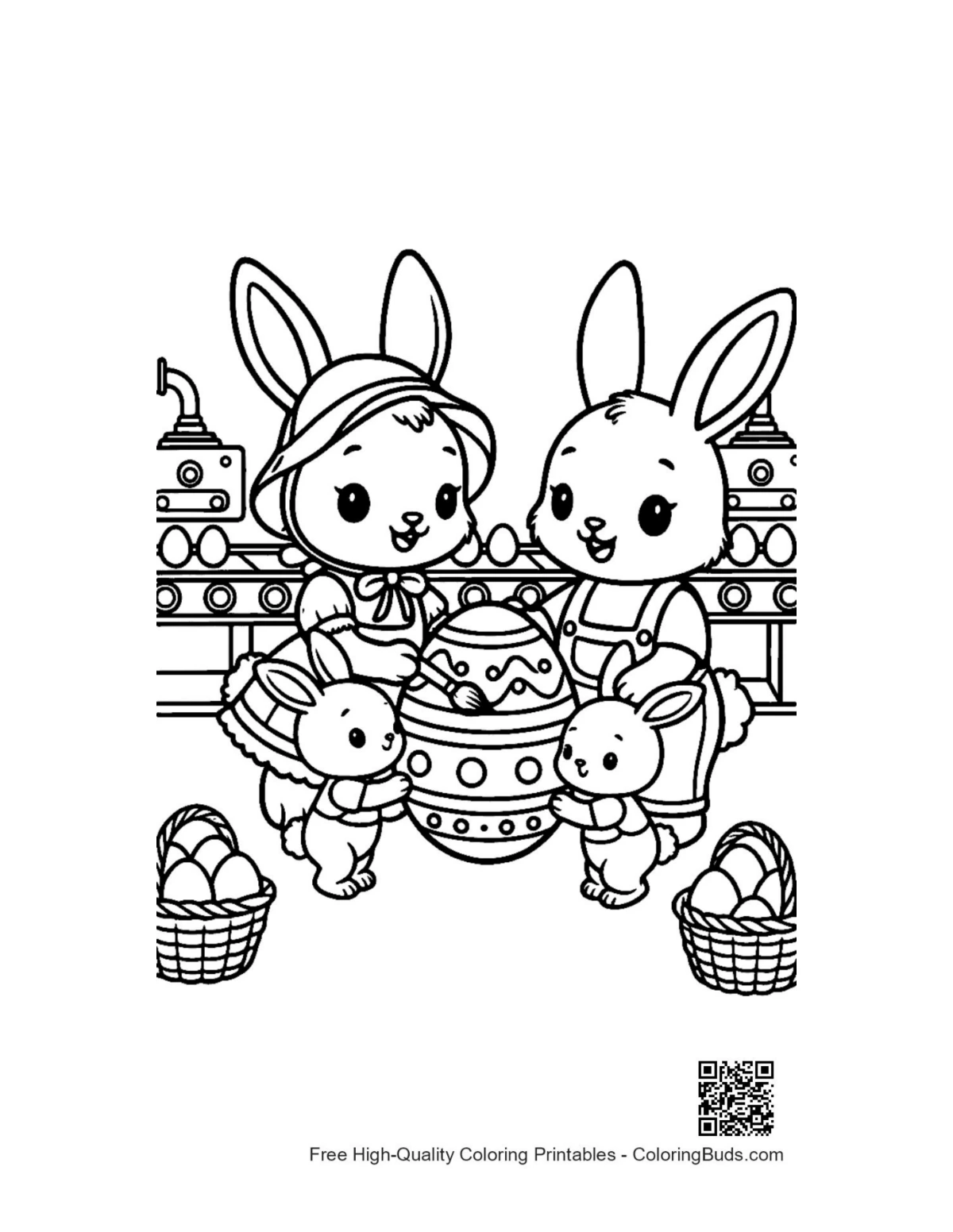 Bunny family Easter crafting printable coloring page