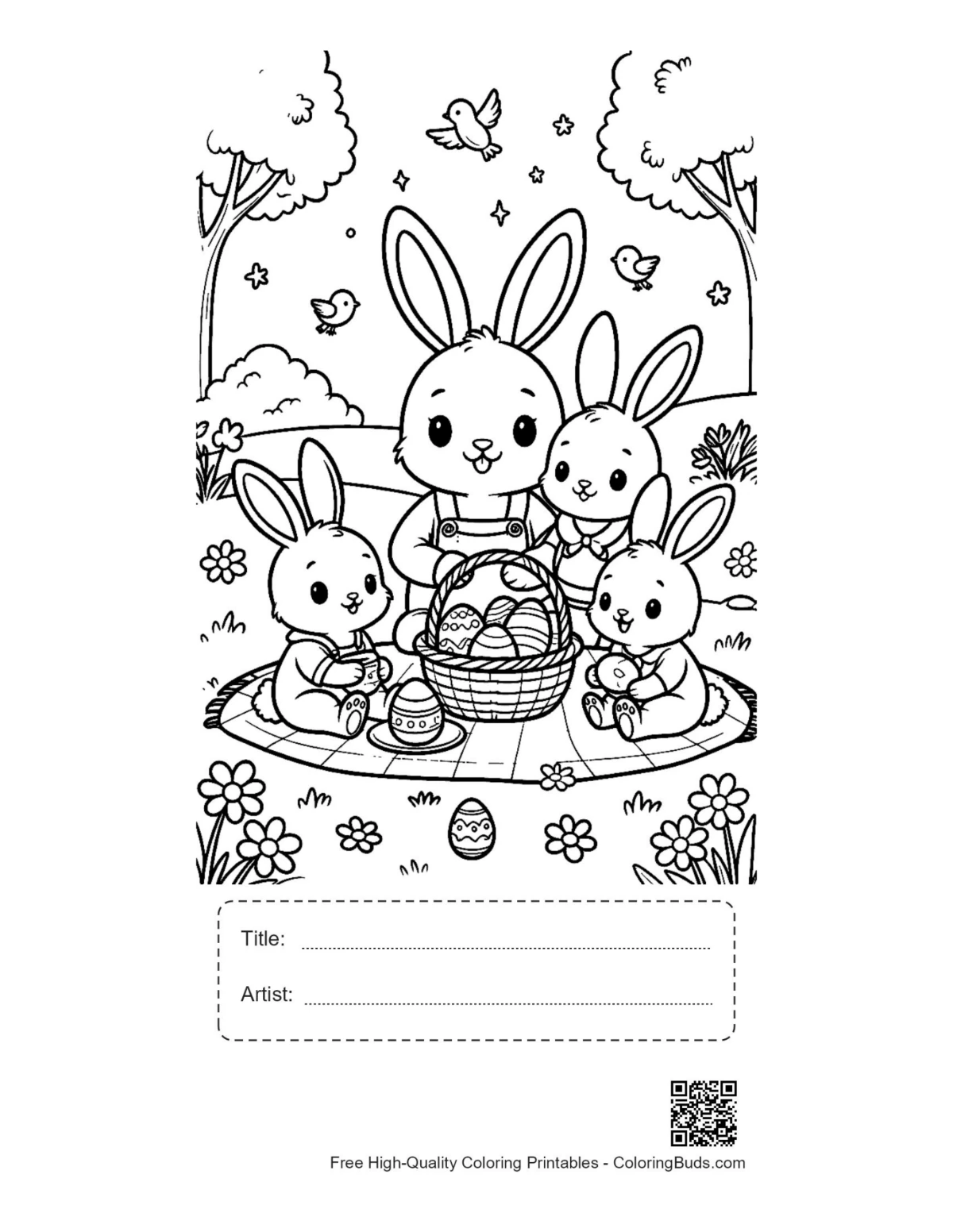 Bunny picnic printable with title artist box Easter sheet