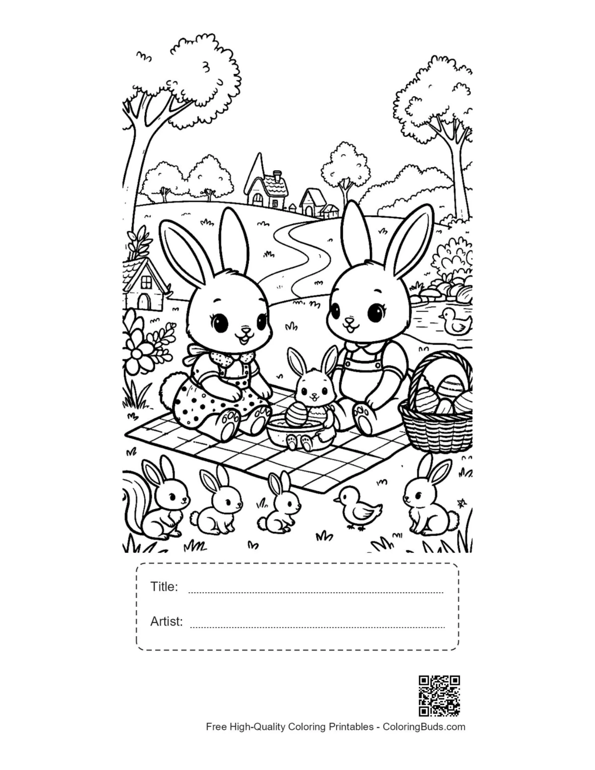 Cute bunnies Easter meal printable with title box