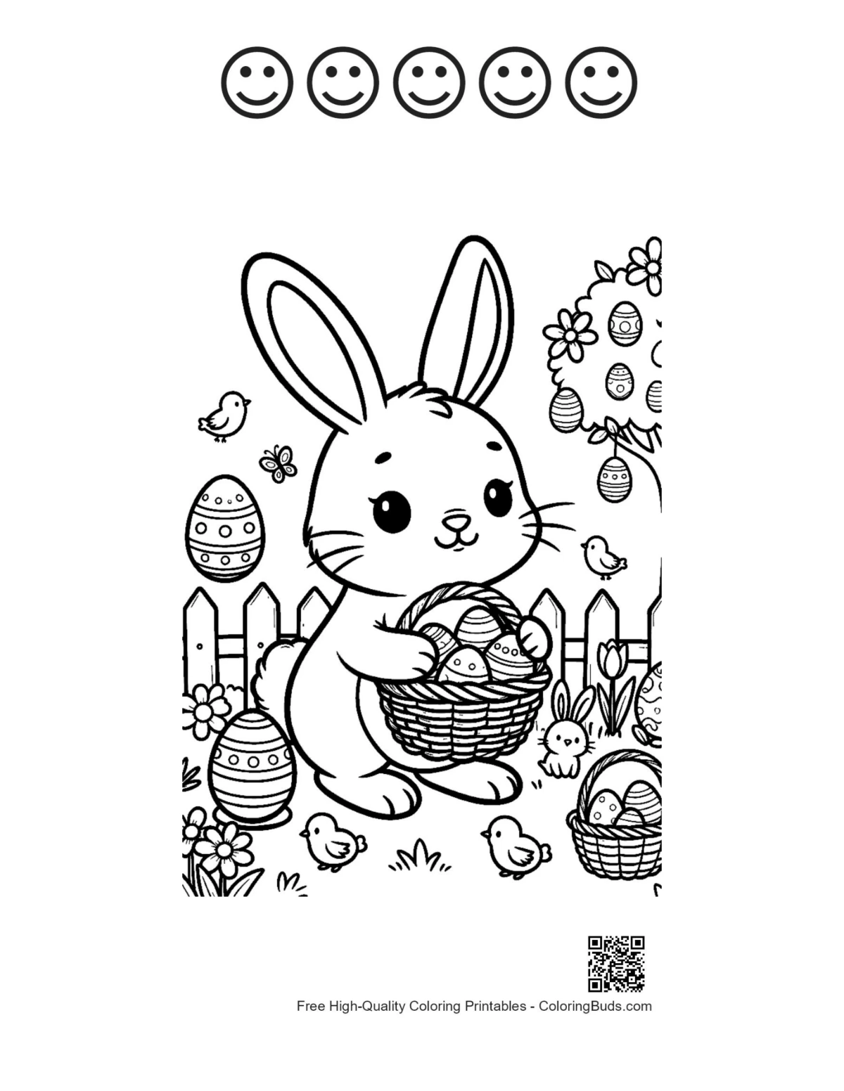 Cute Easter Bunny with happy faces outline