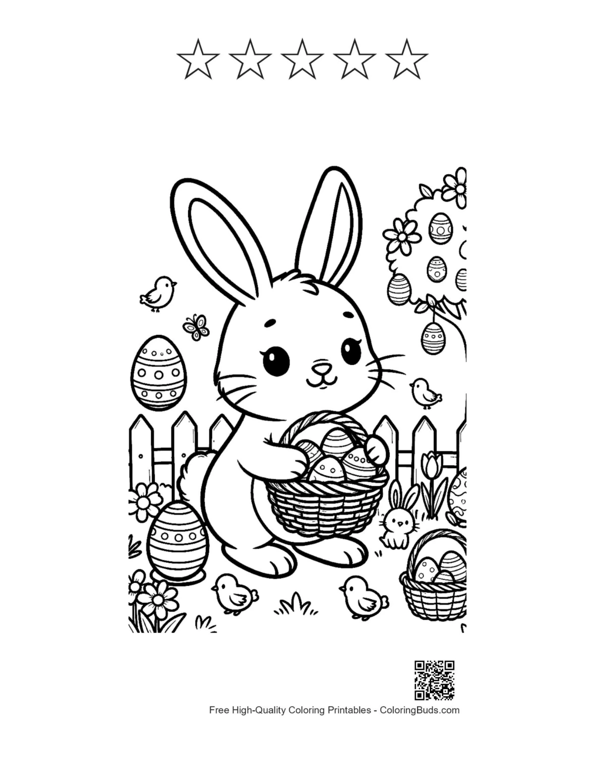 Cute Easter Bunny with 5 stars outline