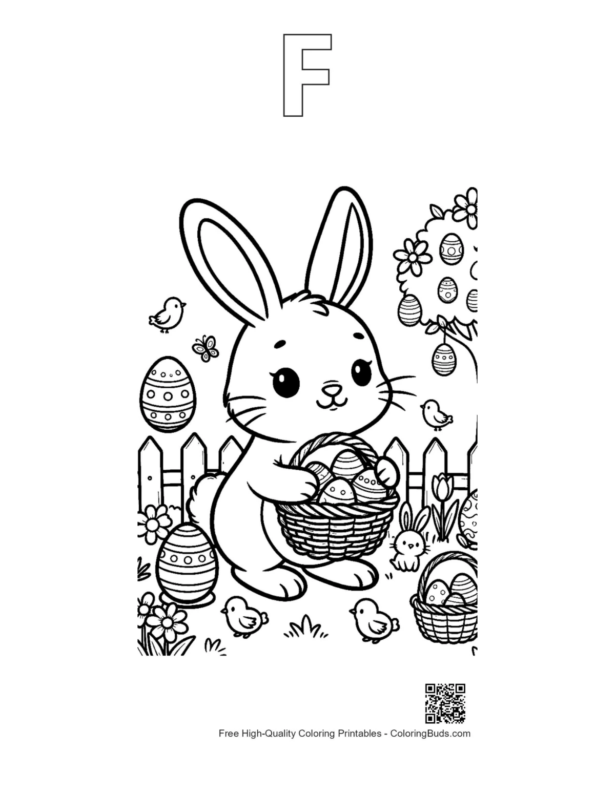 Cute Easter Bunny with alphabet F outline