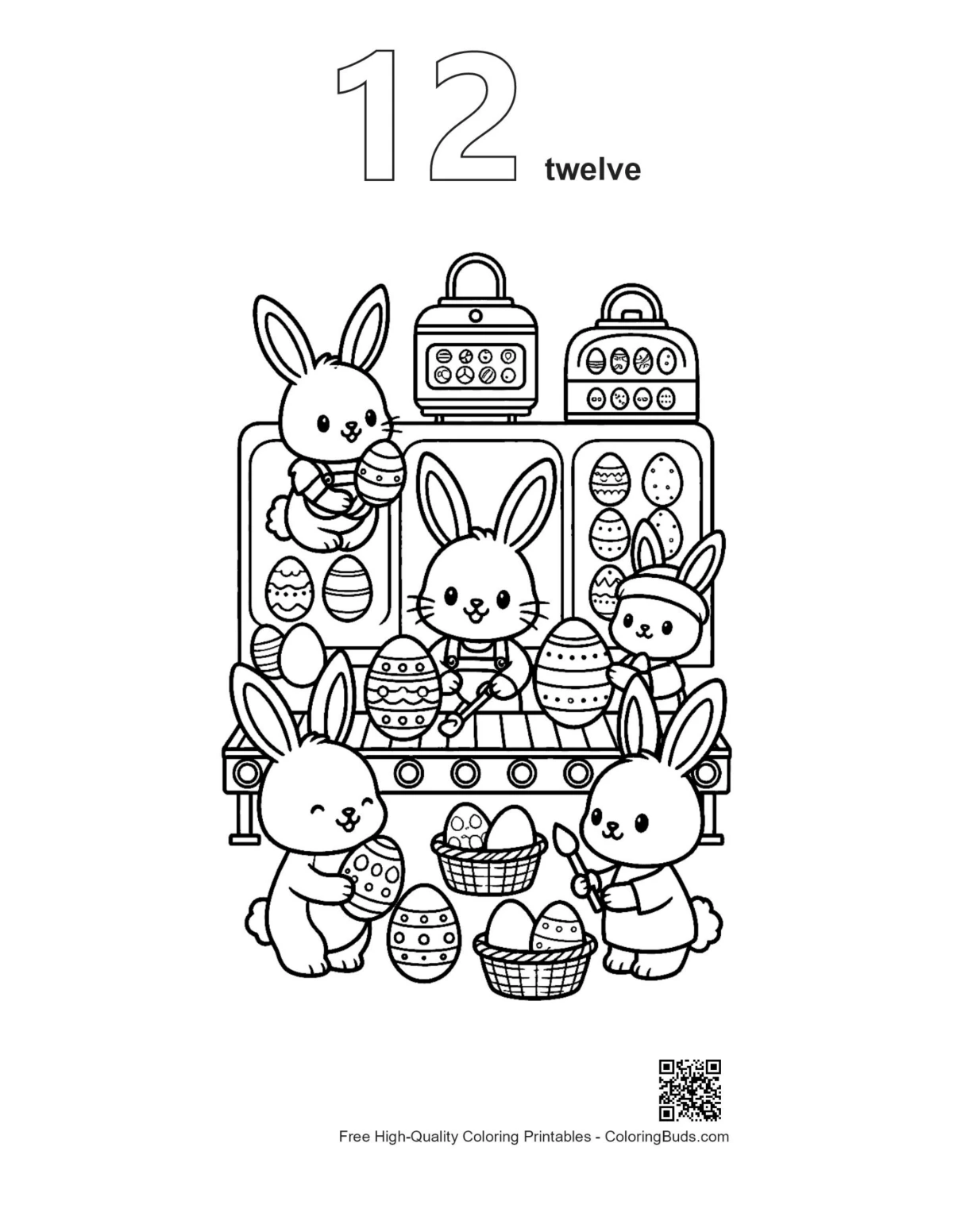 Cute Easter bunny outline with number 12