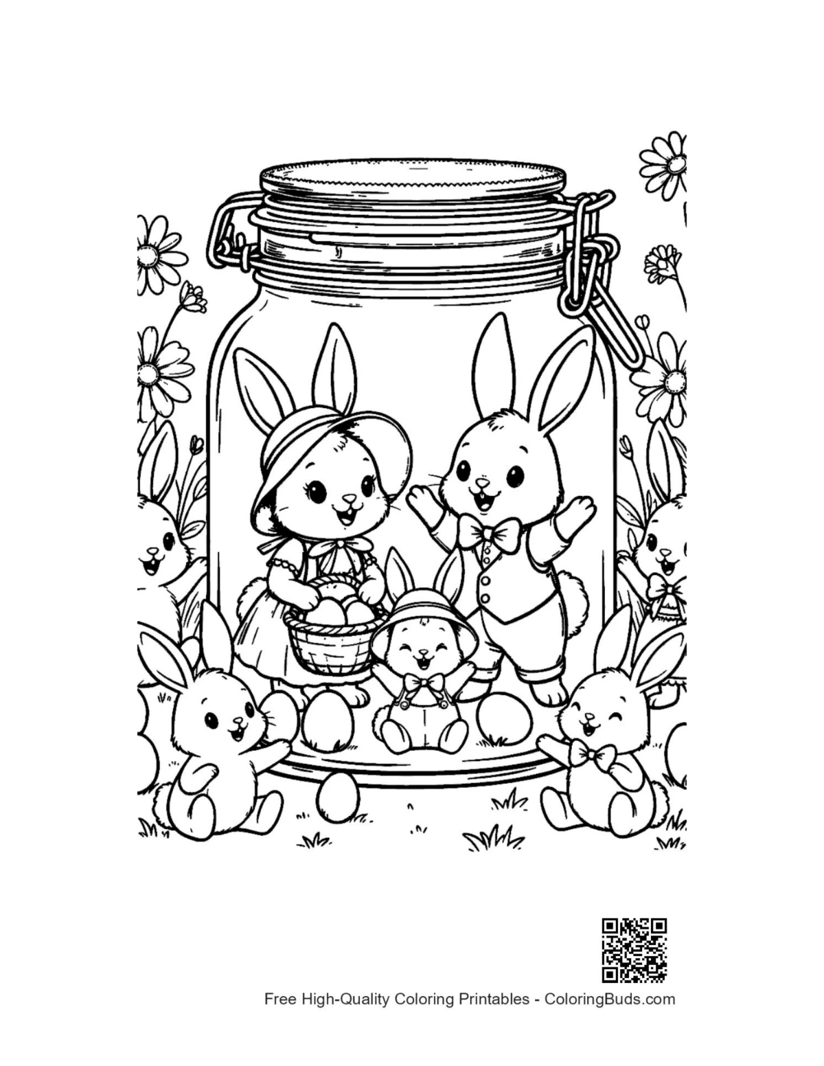 Cute Easter bunny coloring printable page