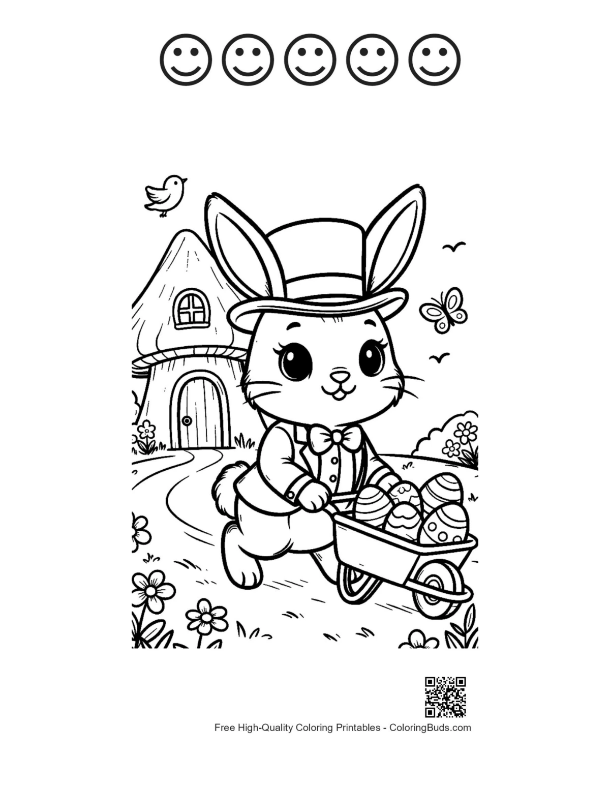 Dapper Easter bunny with happy faces outlines