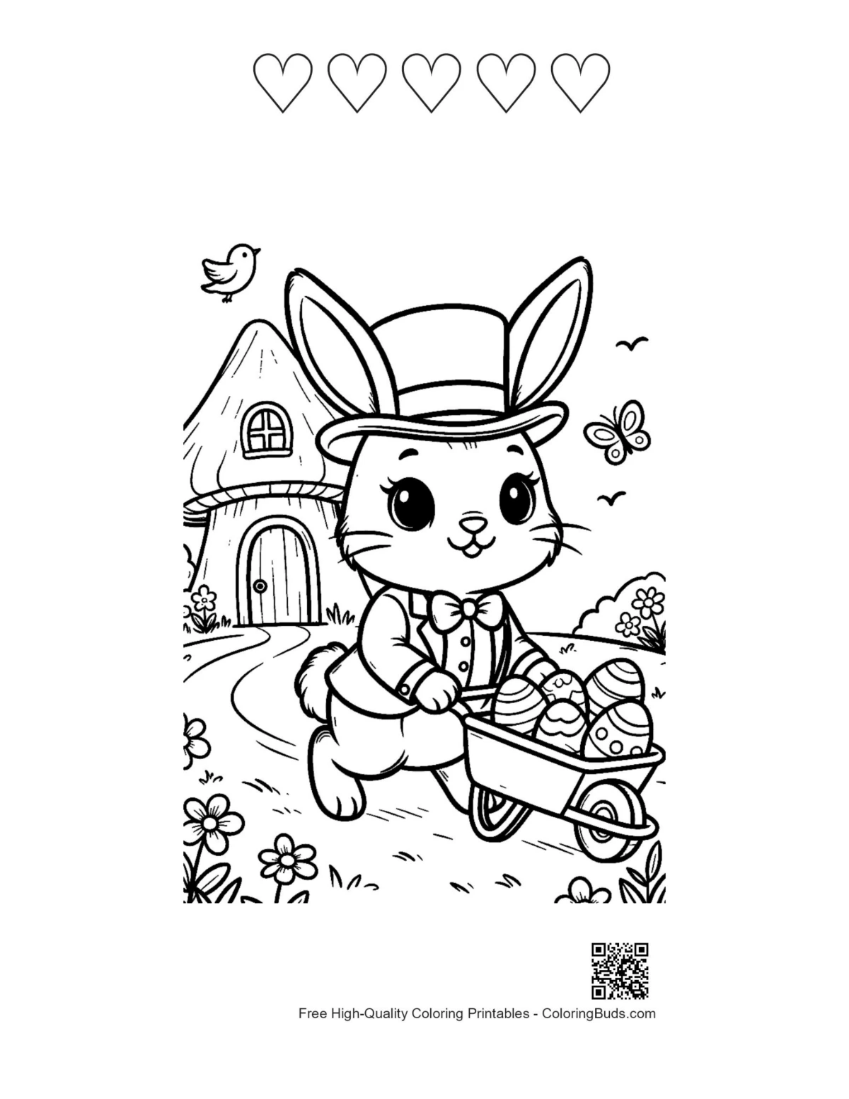 Dapper bunny printable with heart outlines