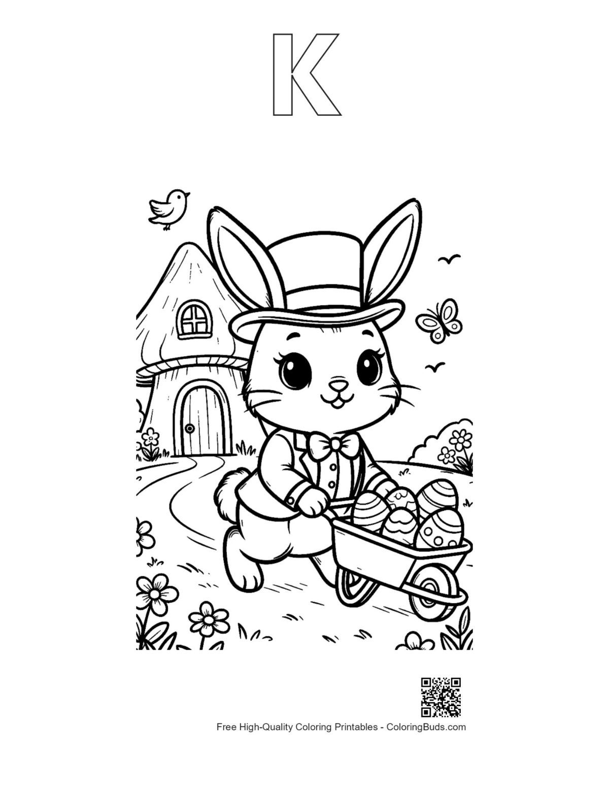 Dapper Easter bunny outline with alphabet K