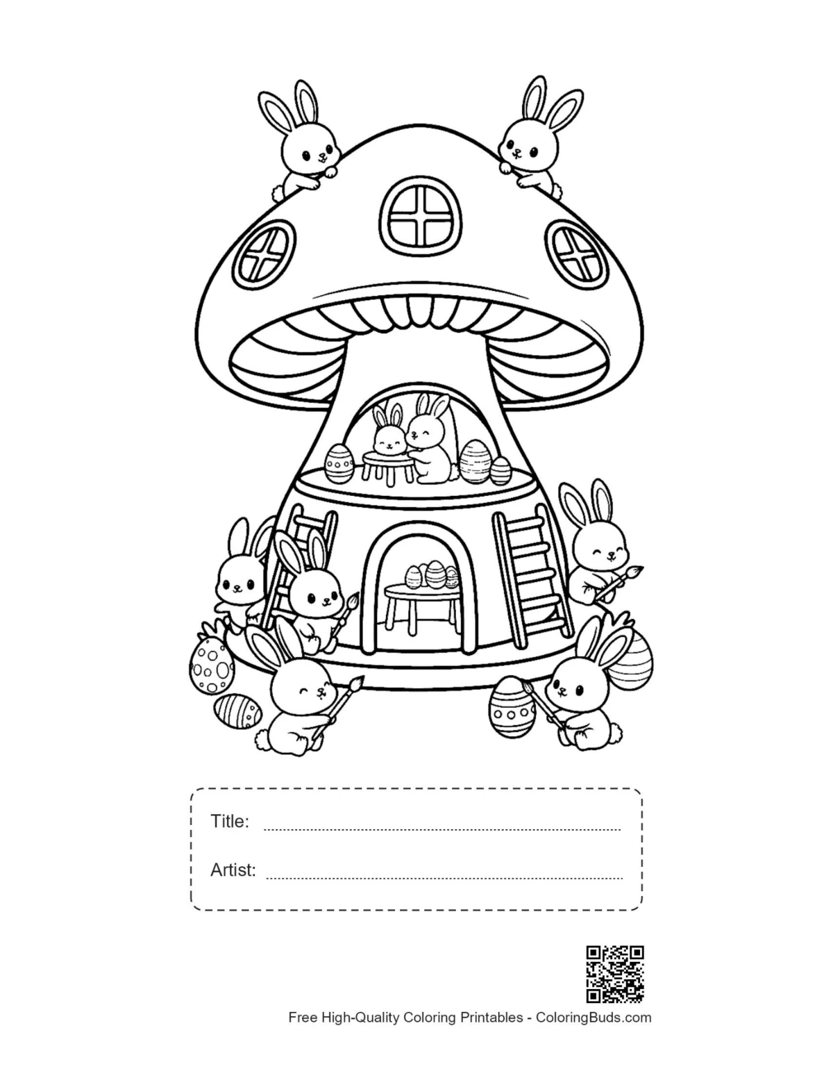 Printable Easter Bunny coloring page with title box