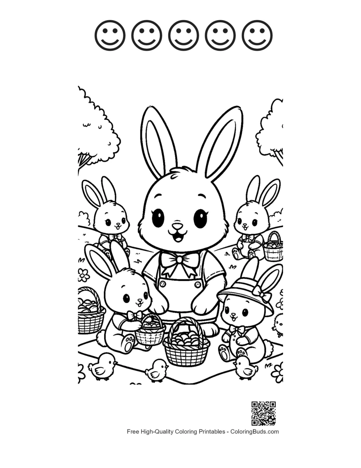 Easter bunny with happy faces printable kids