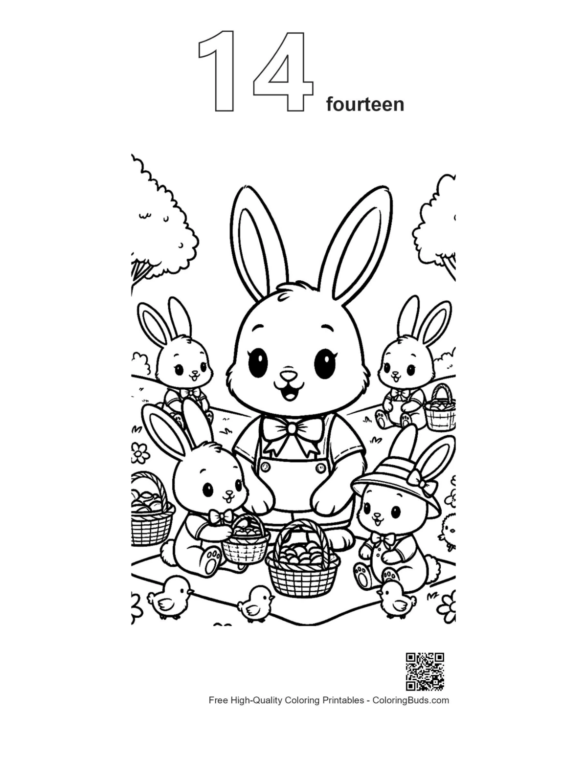 Easter bunny outline number 14 for kids